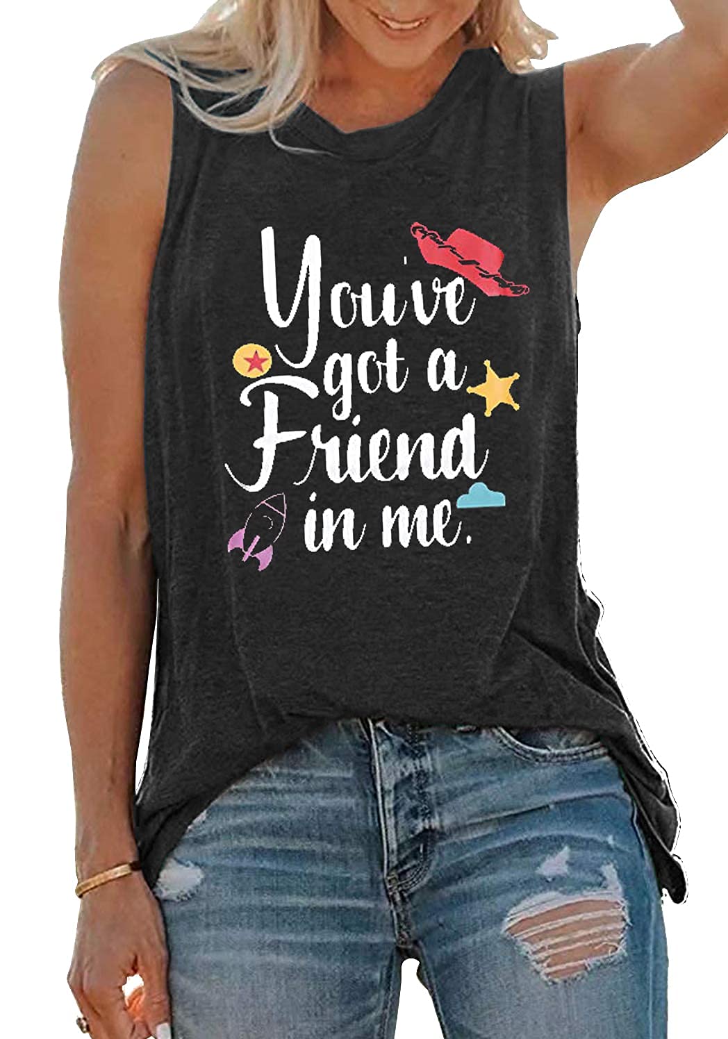 Funny 'You've Got A Friend in Me' Women's Graphic Tank Top - Cute Letter Print Sleeveless Tee for Casual Wear, Summer Outfits & Disney Fans