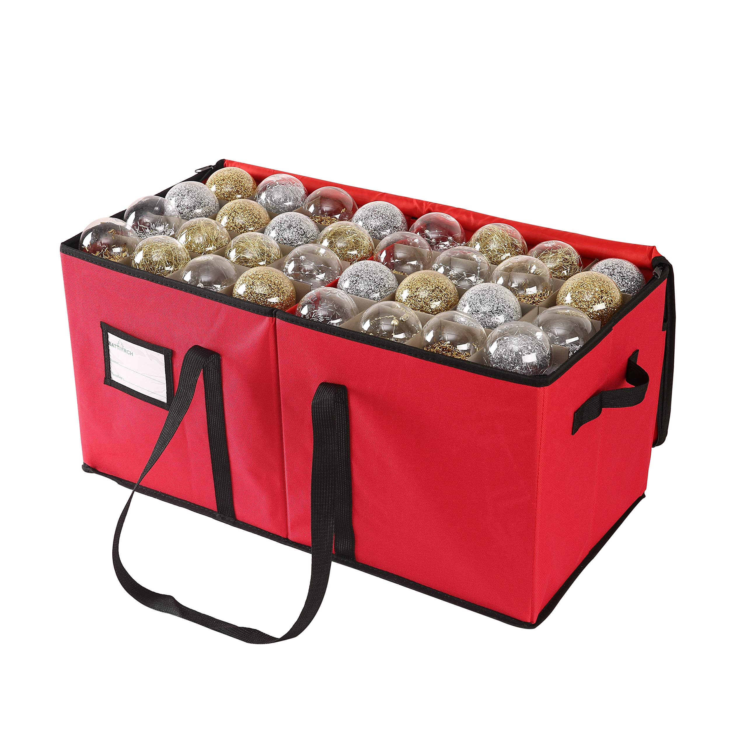 Christmas Ornament Storage Box with Dual Zipper Closure - Holds 128 Holiday Ornaments (3-Inch) - Perfect for Organizing & Protecting Christmas Decorations