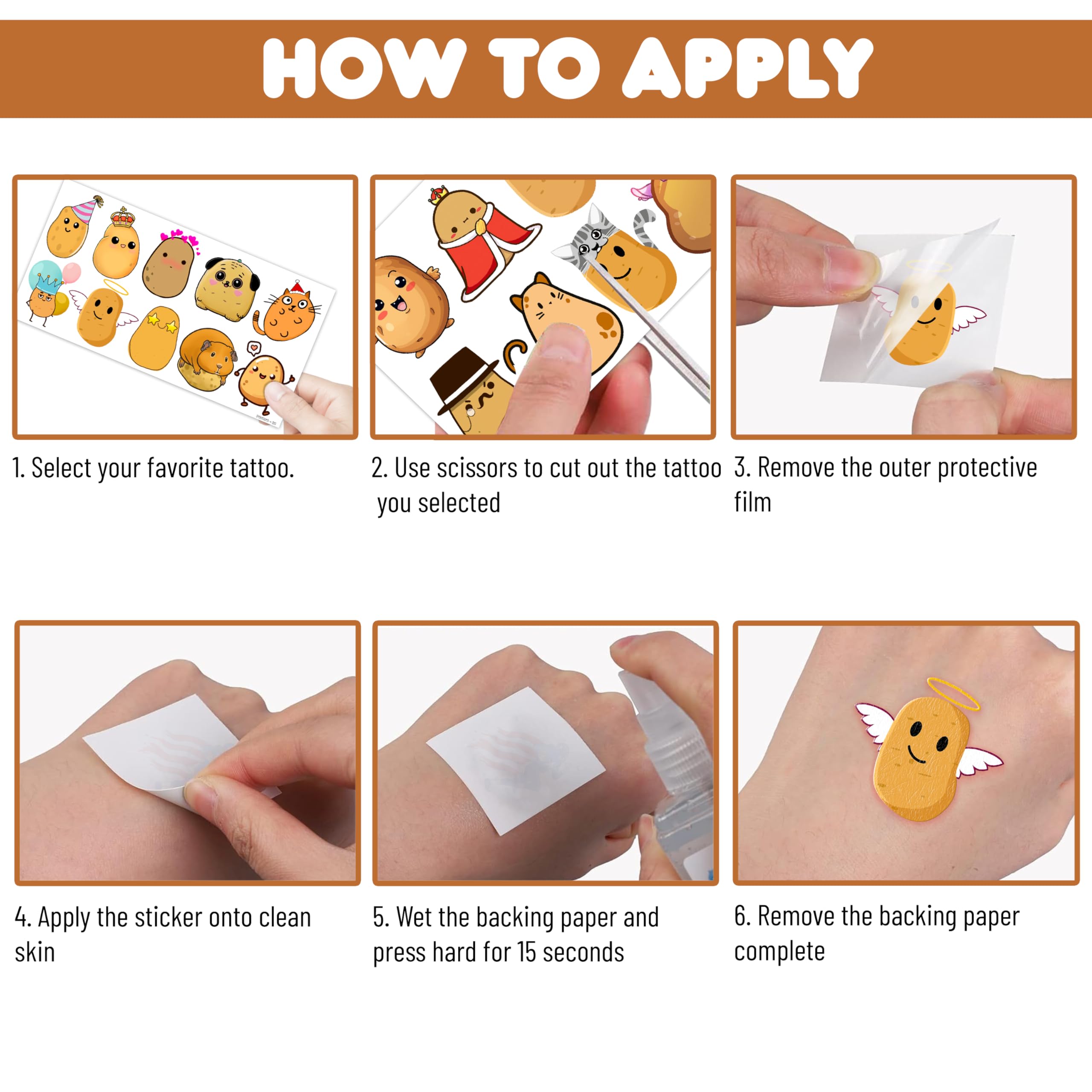 Sweet Potato Temporary Tattoos 82PCS - Fun Potato Theme Party Decorations, Birthday Favors & School Prizes - Cute Stickers for Boys Girls, Christmas Gifts, Carnival Supplies (8 Sheets) - Perfect for Halloween Costumes, Themed Parties & Classroom Rewards