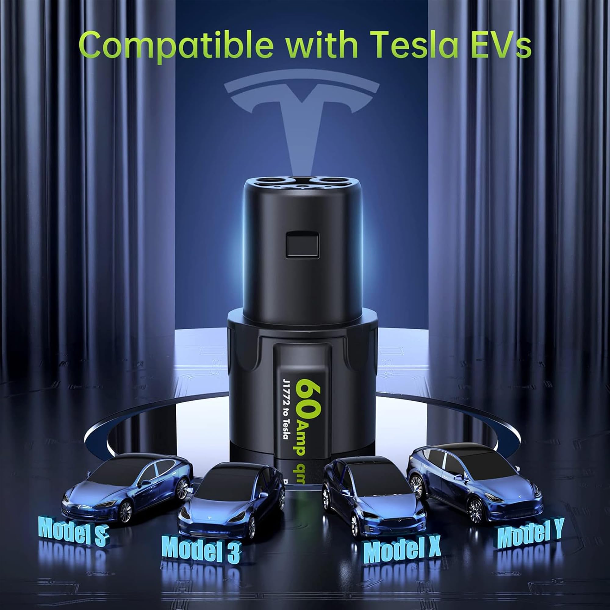 J1772 to Tesla Charging Adapter 80A 240V AC - SAE Certified Tesla Charger Adapter for Model 3/Y/S/X - Fast EV Charging at Home & Public Stations