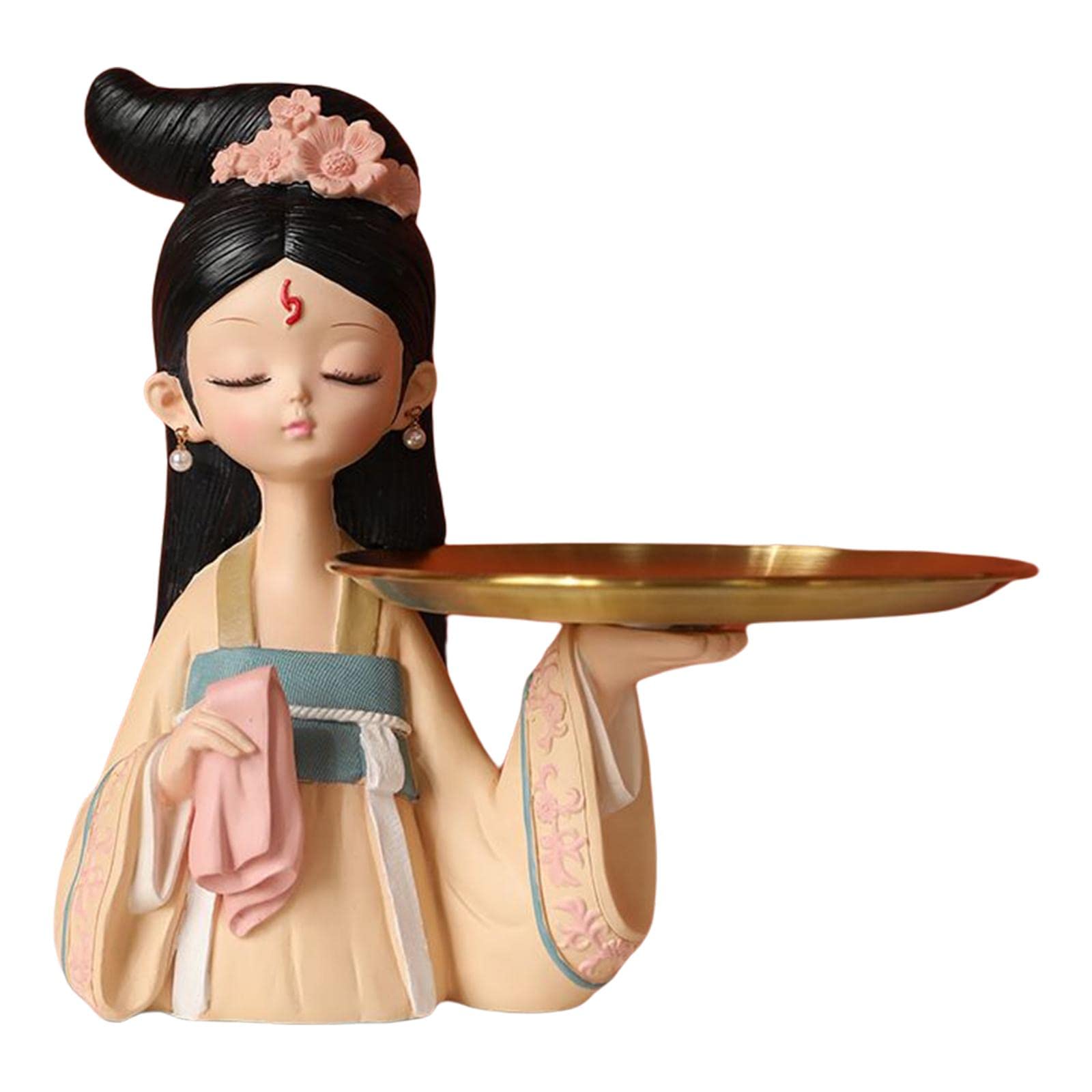 Vintage Chinese Han & Tang Dynasty Ladies Figurines Display Tray - 25x22cm Elegant Desktop Decor for Bedroom, Office & Living Room - Perfect for Home Décor, Gift Giving & Collectible Display