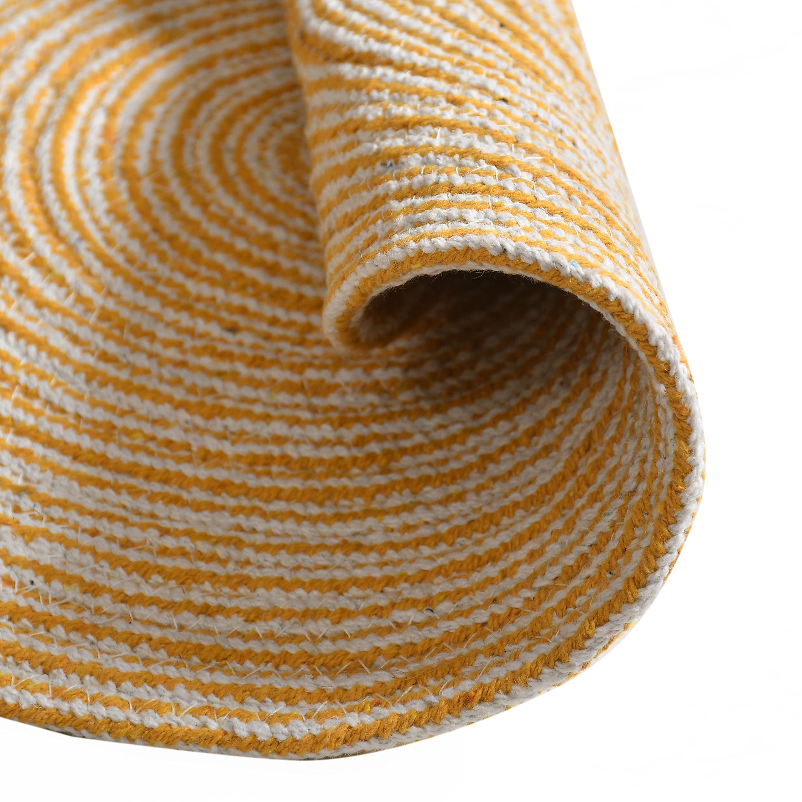 LaVichitra Braided Cotton Round Placemats 35cm - 2 Pack Yellow Table Mats for Dining Table, Bedside, Coffee Table & Shelf Decor - Perfect for Home, Kitchen & Party Settings