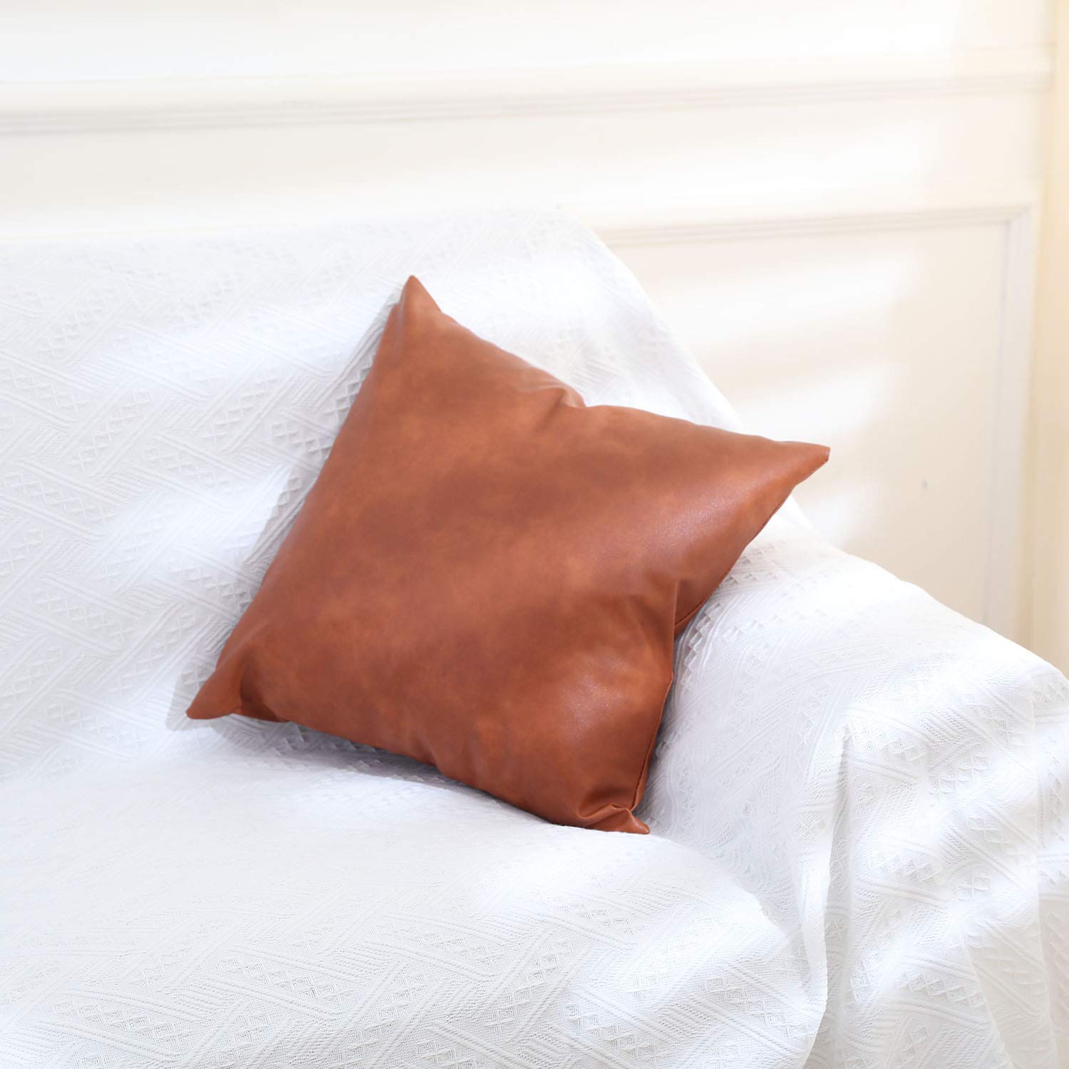 GALMAXS7 18x18 Inch Faux Leather & Cotton Decorative Throw Pillow Covers Set of 2 - Modern Mudcloth Farmhouse Style Square Accent Pillows for Couch, Sofa, Bed, Living Room - Perfect for Home Decor, Cozy Reading Nook & Guest Room Styling