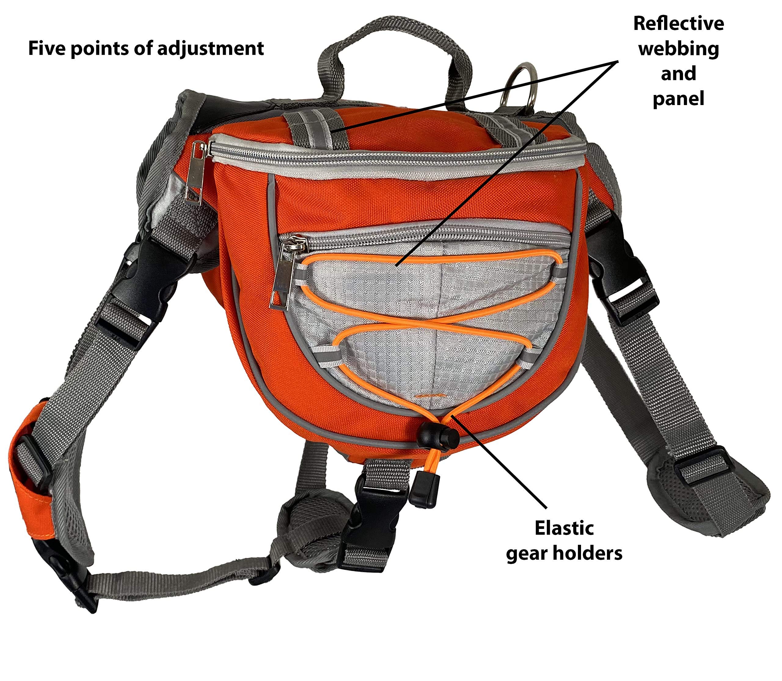 Durable Saddlebag Backpack & Harness Combo for Medium to Large Dogs (30-100+ lbs) - Reflective, Lightweight & Comfortable Dog Gear for Hiking, Camping & Travel - Includes 2 Collapsible Bowls (Large, Orange)