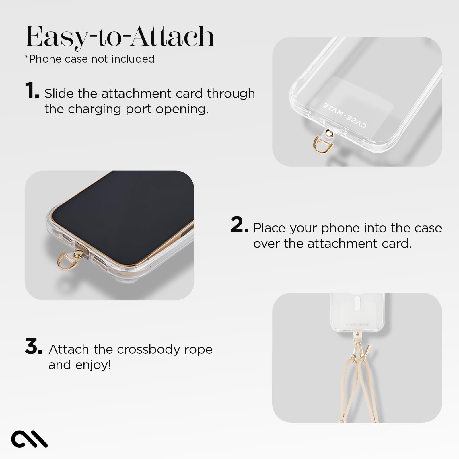 Case-Mate Universal Crossbody Phone Lanyard with Detachable Chain - Hands-Free Phone Strap for iPhone 16 Pro Max/15 Pro Max/14/13/12 & Samsung S25 Ultra/S24 - Beige Rope Style - Perfect for Travel, Shopping & Outdoor Activities