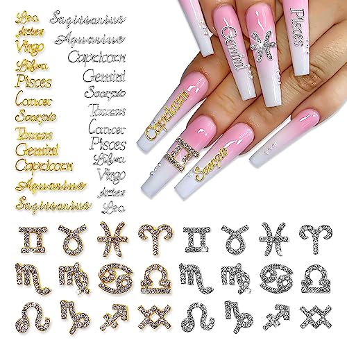 48 Pieces Gold Silver Zodiac Nail Charms