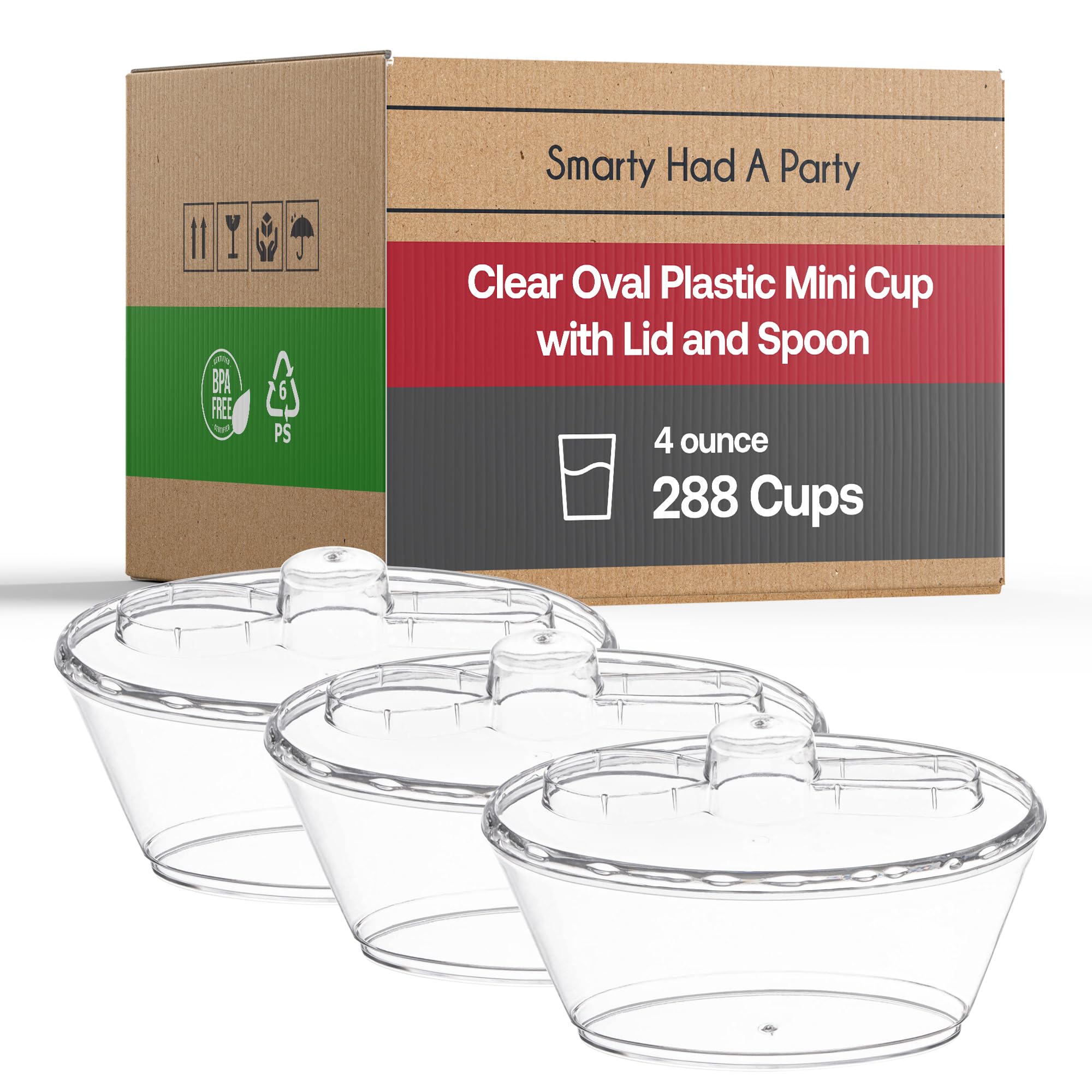 Disposable 4 oz Plastic Cups with Lids & Spoons - Clear Ice Cream Bowls for Yogurt, Fruit, Cheesecake, Pudding - Bulk Party Supplies for Weddings, Birthday, Baby Showers (288 Pack) | Perfect for Dessert Bars, Catering Events & Home Entertaining
