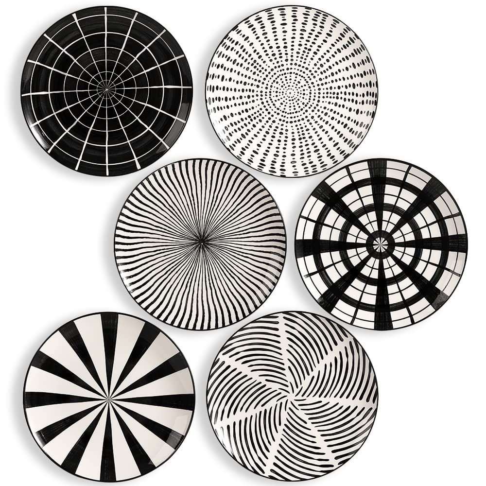 AHX 10-Inch Ceramic Dinner Plates Set of 6 - Modern Black Porcelain Round Plates for Dining | Dishwasher, Microwave & Oven Safe - Perfect for Family Meals, Dinner Parties & Restaurant-Style Presentation