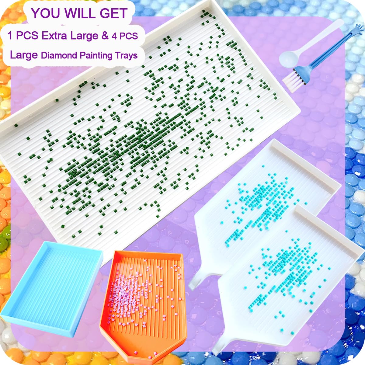 5-Piece Large Diamond Painting Tray Organizer Set - Plastic Bead Storage Containers for DIY Diamond Art & Rhinestone Crafts | Perfect for Gem Painting, Scrapbooking & Home Decor Projects