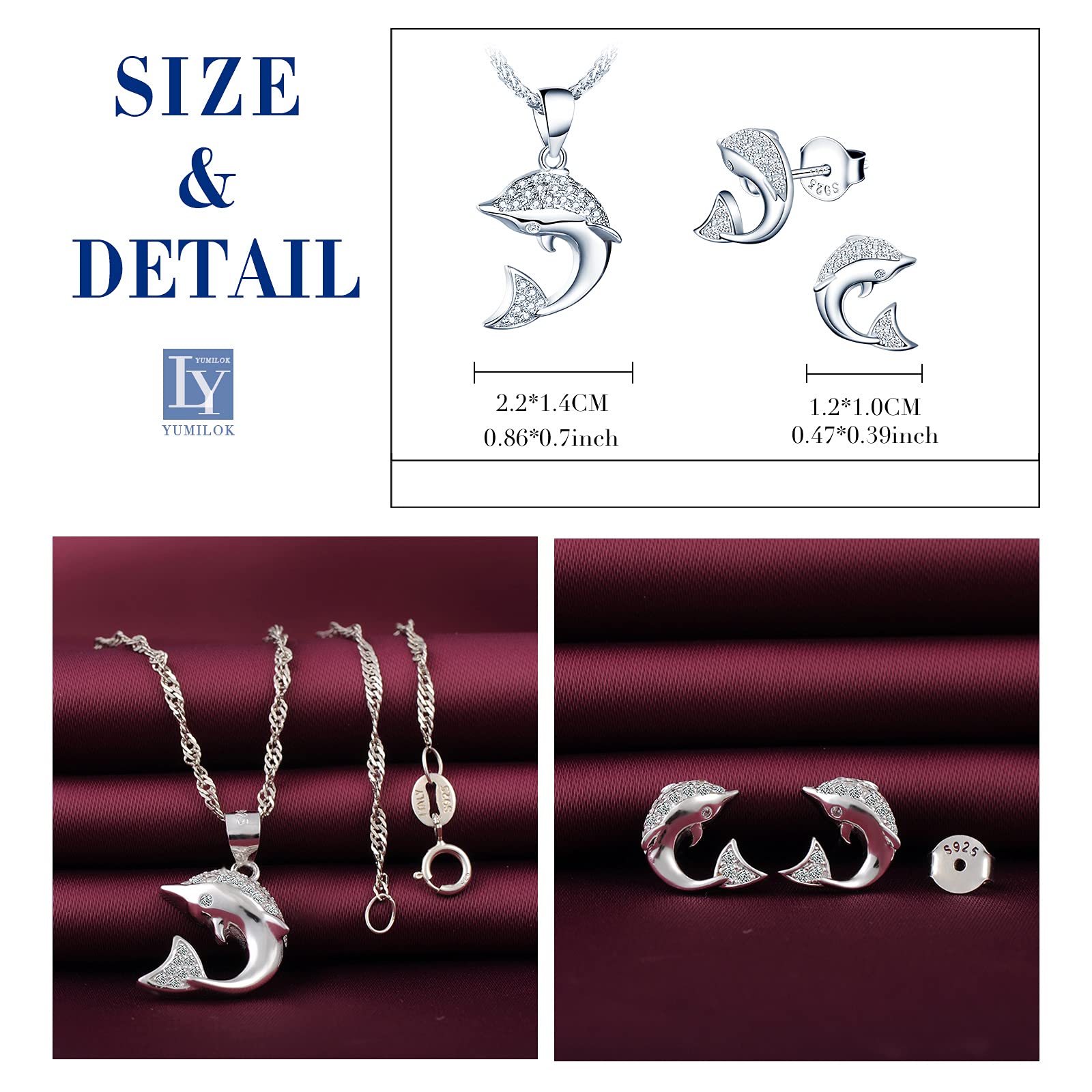 Trendy Yumilok Dolphin Necklace & Earring Set for Women - Elegant Jewelry Gift for Her - Perfect for Beach Vacations, Summer Outfits & Casual Wear