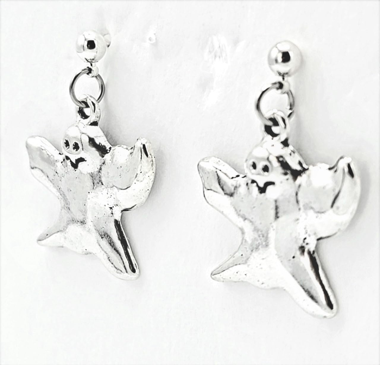 Ghost Charm Dangle Earrings - 23x24mm Silver Alloy Hypoallergenic Earrings with Fishhook & Ball Post Options | Gothic Jewelry for Halloween, Cosplay & Everyday Wear