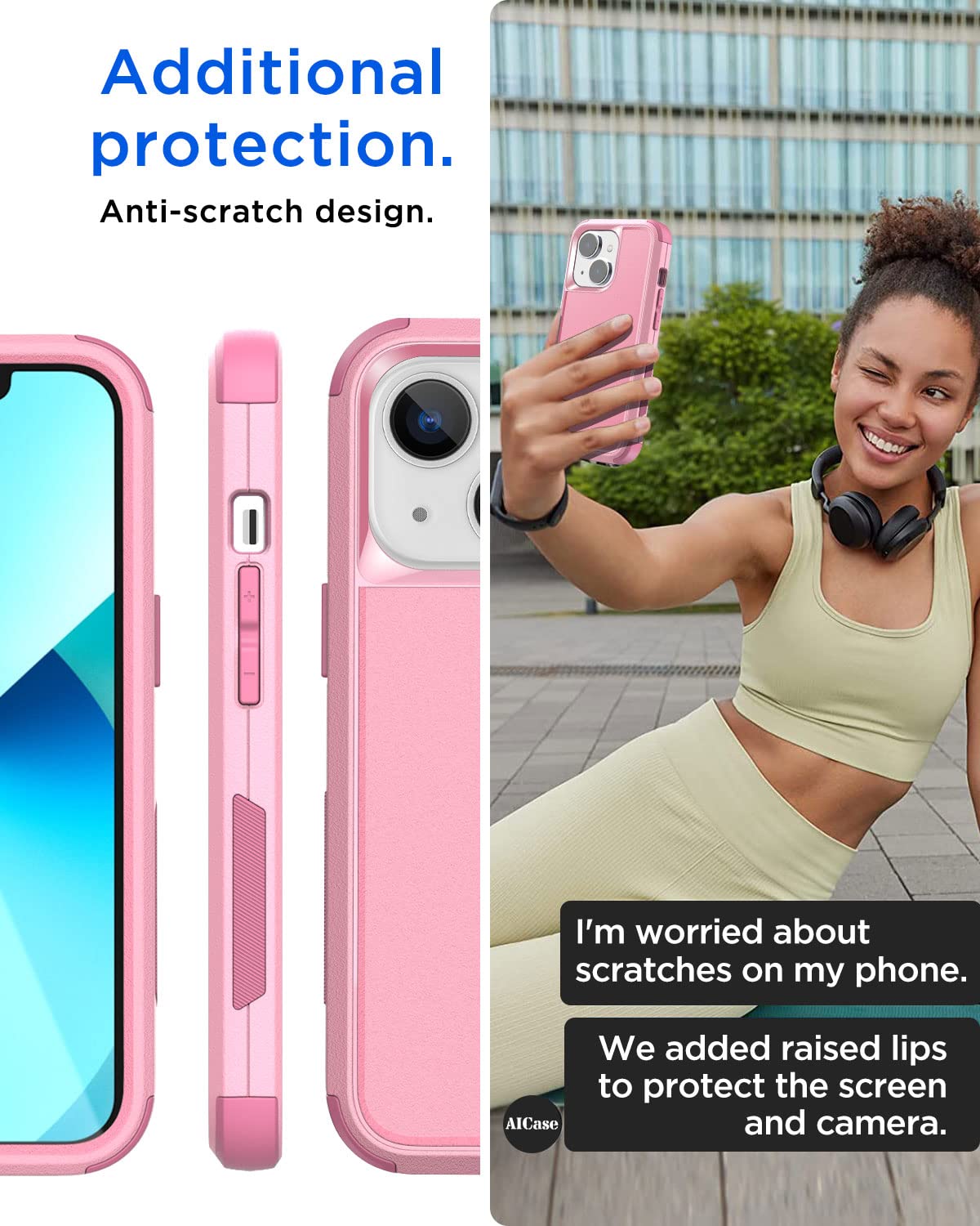 AICase Heavy Duty 3-Layer Rugged Case for iPhone 13 & iPhone 14 - Military Grade Drop Proof, Shockproof, Dustproof Protection - Pink - Perfect for Outdoor Adventures, Construction Work & Extreme Sports