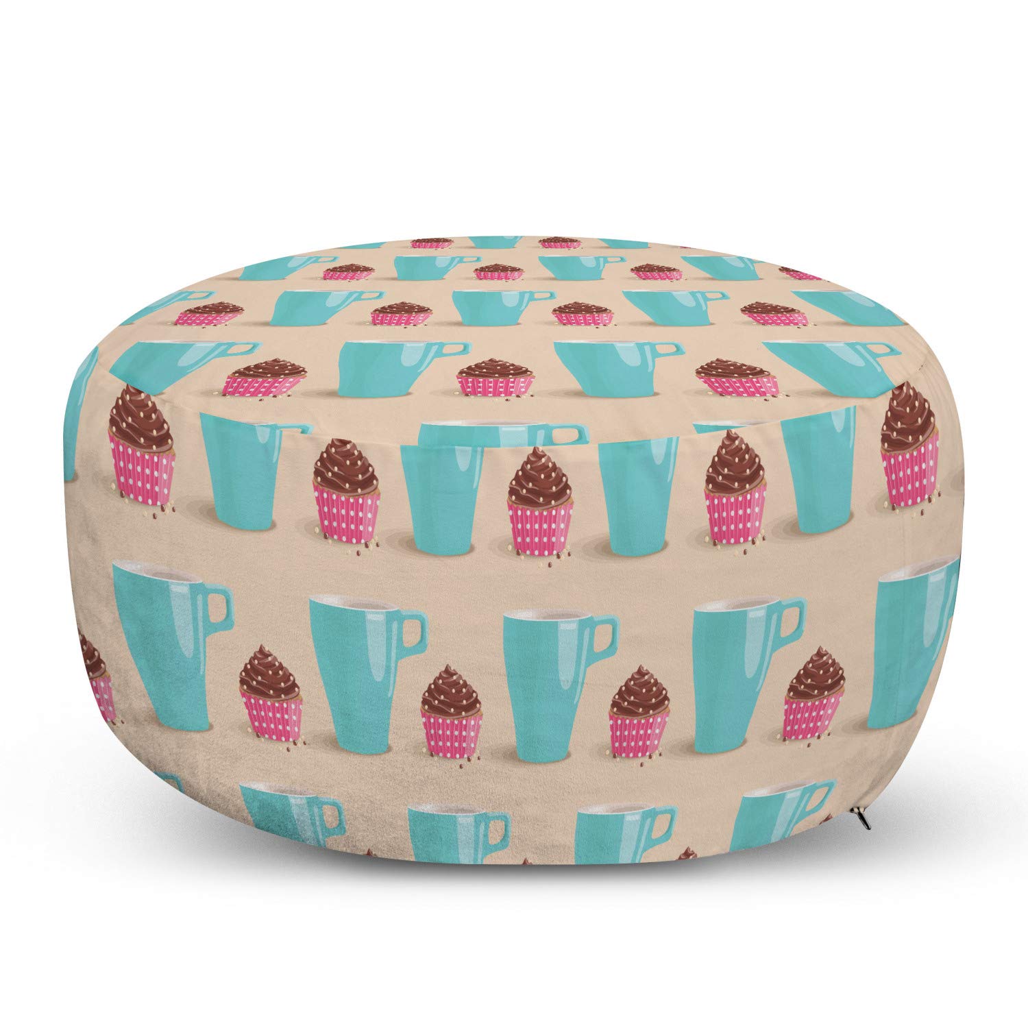 Ambesonne Tea Party Ottoman Pouf - Polka Dot Cupcake & Chocolate Cream Design - Soft Foot Rest with Removable Cover for Living Room & Bedroom - Beige & Multicolor - Perfect for Cozy Home Decor & Relaxation