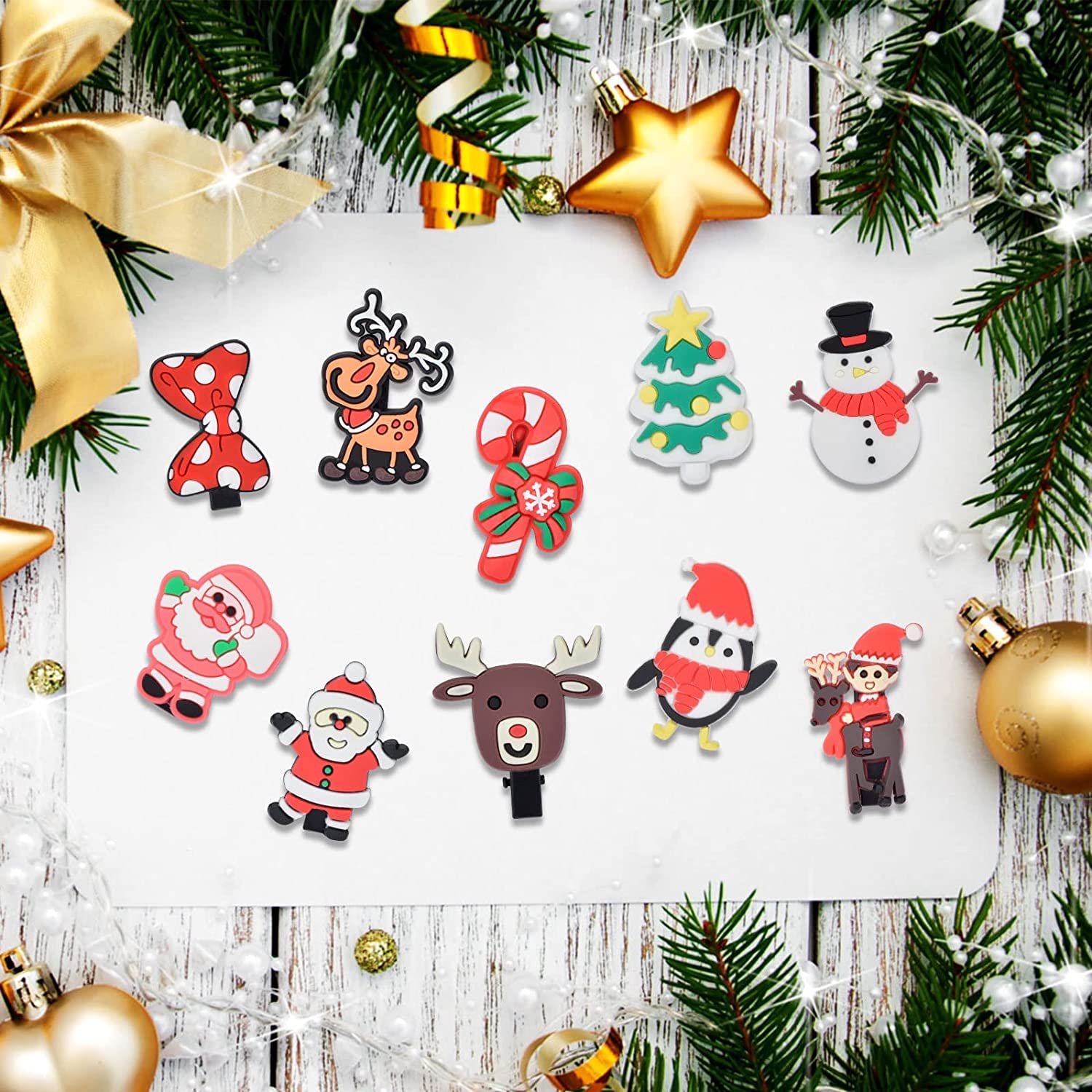 BAKEFY 20-Pack Christmas Hair Clips for Girls - Safe & Cute Holiday Hair Accessories with Butterfly & Moose Designs - Perfect for Gifts, Parties & School Events