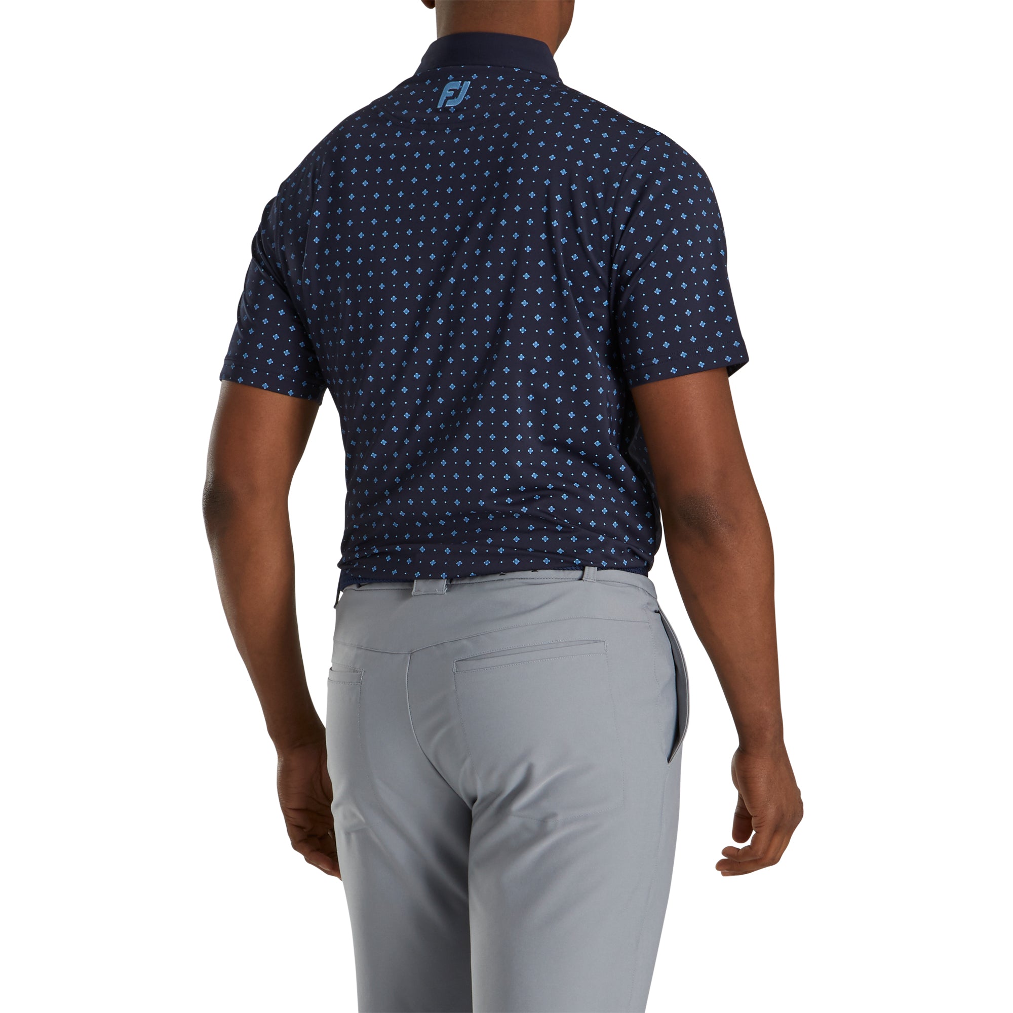 FootJoy Men's Athletic Fit Deco Print Navy Golf Polo Shirt - Breathable & Comfortable for Golf, Casual Wear & Outdoor Activities
