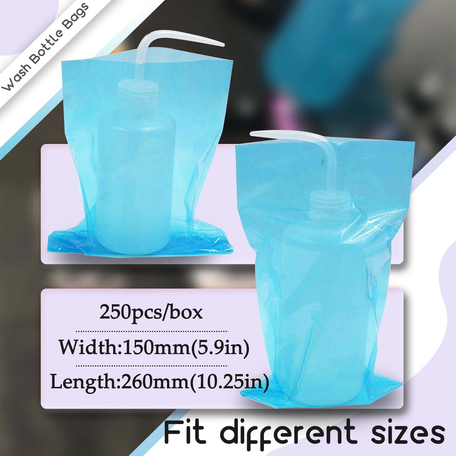 **250pcs Disposable Tattoo Wash Bottle Covers Sleeves - Blue 6x10 Inch Squeeze Bottle Bags for Tattoo Artists & Cleaning Supplies | Hygienic, Leak-Proof Protection for Ink & Cleaning Solutions**    *(Use Case: Ideal for tattoo studios, salons, and medical facilities to maintain hygiene and prevent cross-contamination.)*