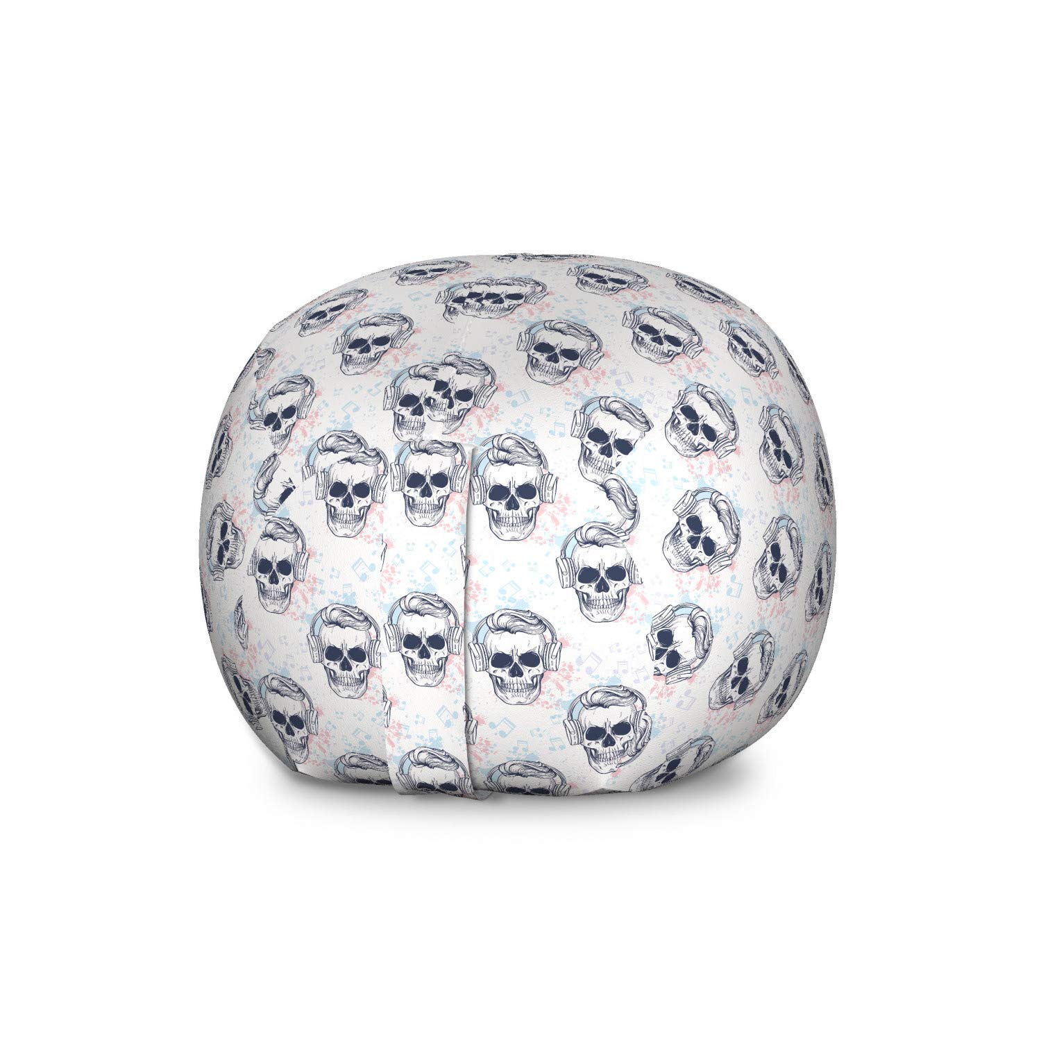 Ambesonne Hipster Toy Storage Bag Chair - Skull with Headphones & Musical Notes Design - Large Washable Stuffed Animal Organizer for Kids Room, Nursery, or Playroom - Slate Blue Rose Color