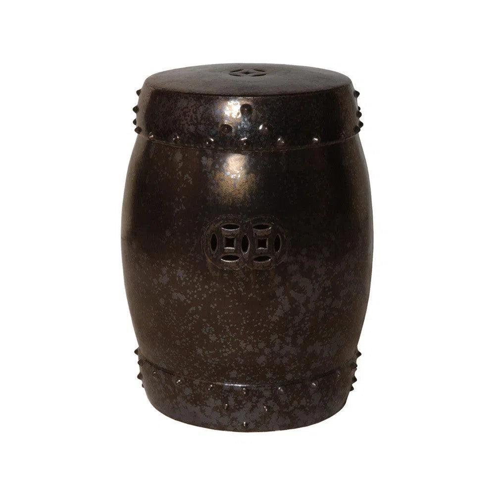 18 Inch Drum Ceramic Outdoor Garden Stool - Weatherproof & Durable Patio, Porch, or Poolside Seating & Side Table