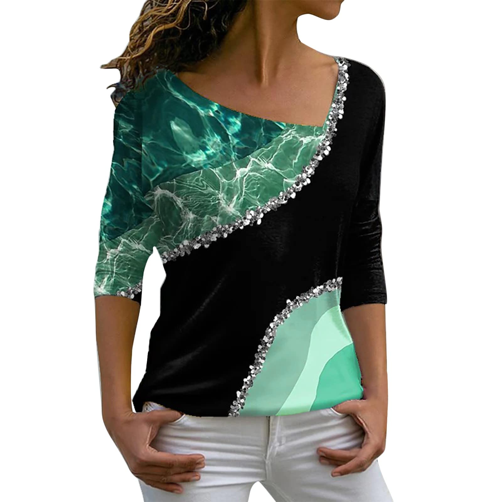 Voplct Women's Long Sleeve T-Shirt with Button Details & Leopard Print Stitching - Fashionable Fall Winter Blouse for Casual Wear, Office Outfits, and Date Nights
