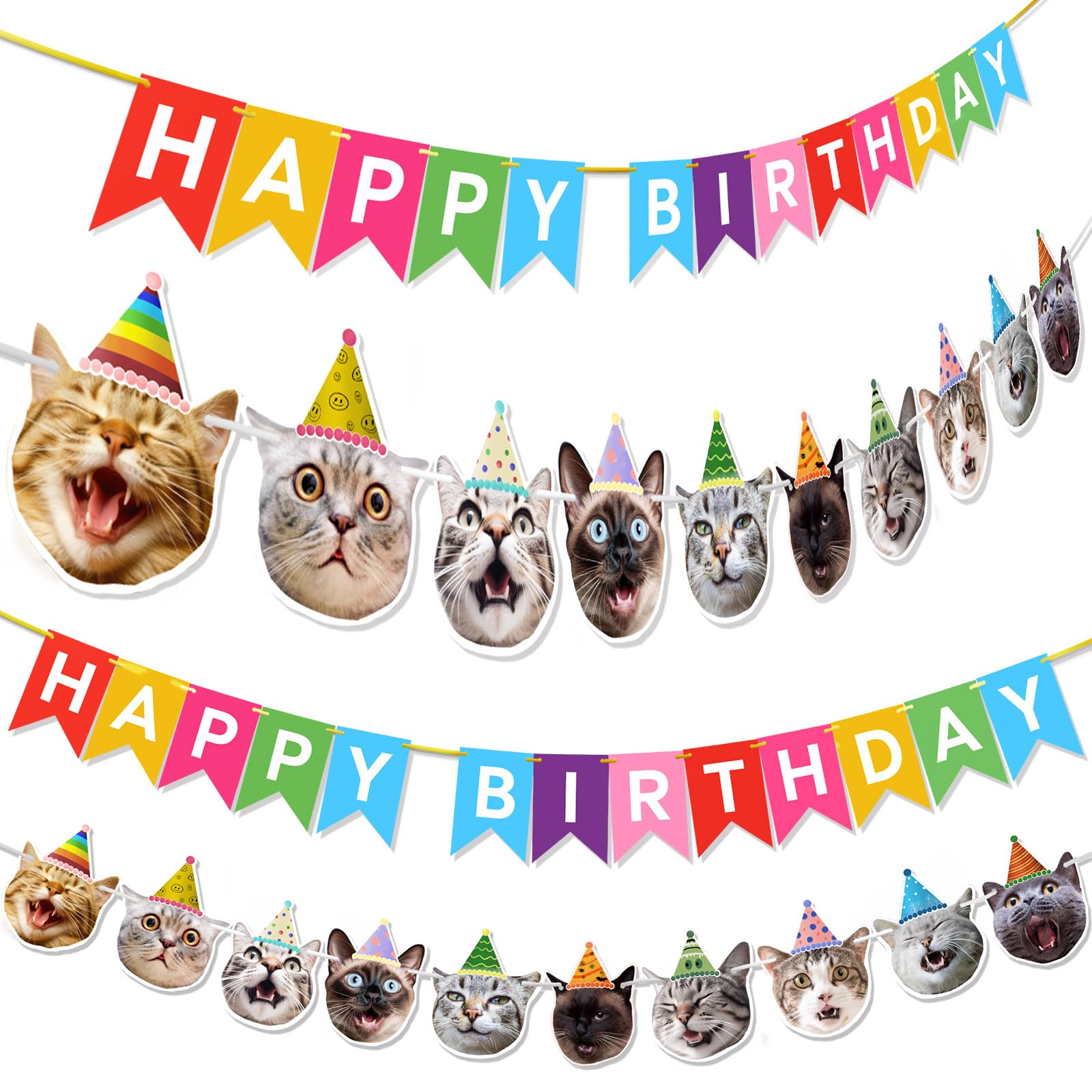 Happy Birthday Cat Banner - Rainbow Bunting Party Decor for Kitty Celebrations