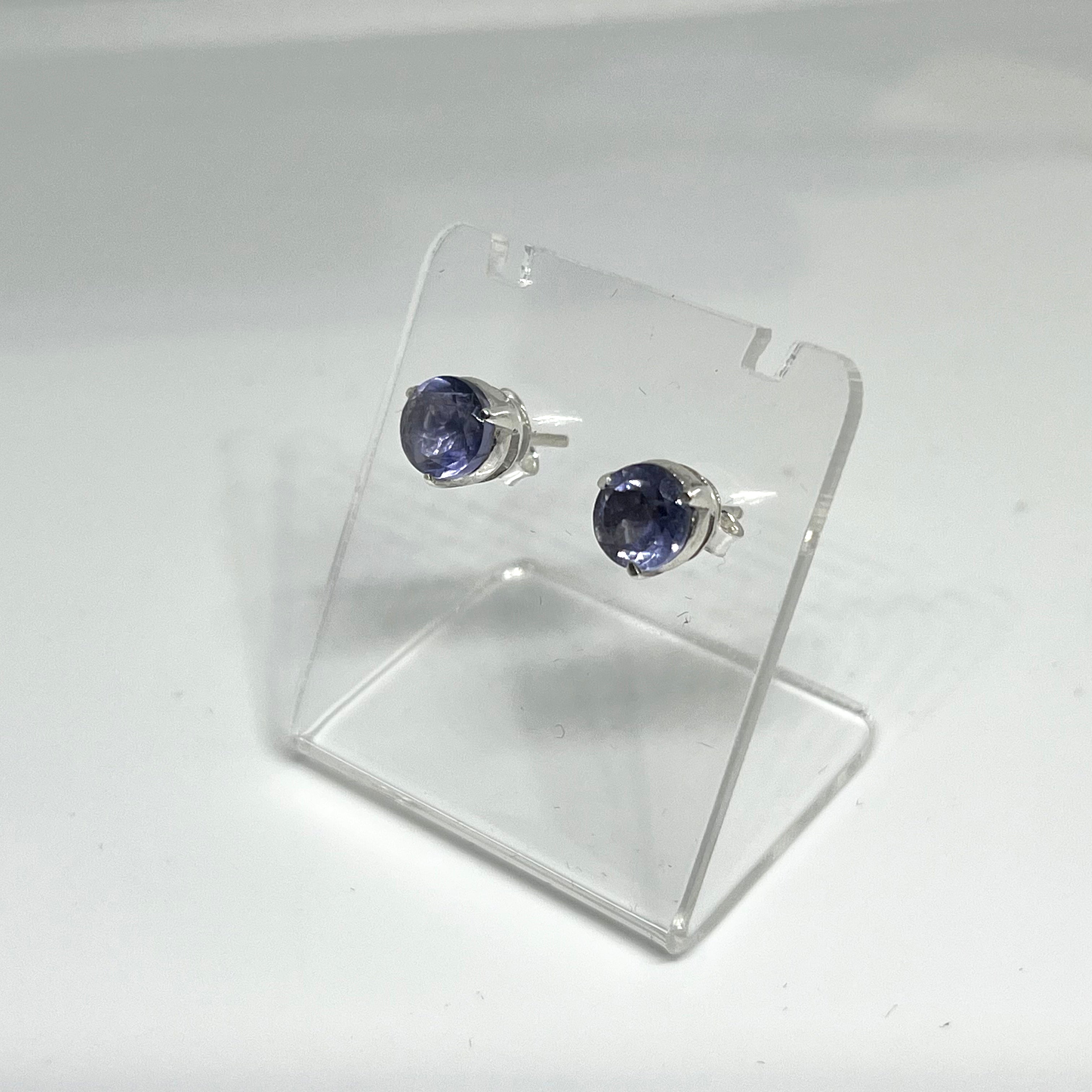 7mm Round Faceted Gemstone Stud Earrings - 3 Prong Set for Women (PSE006) | Perfect for Everyday Wear, Parties & Gifts