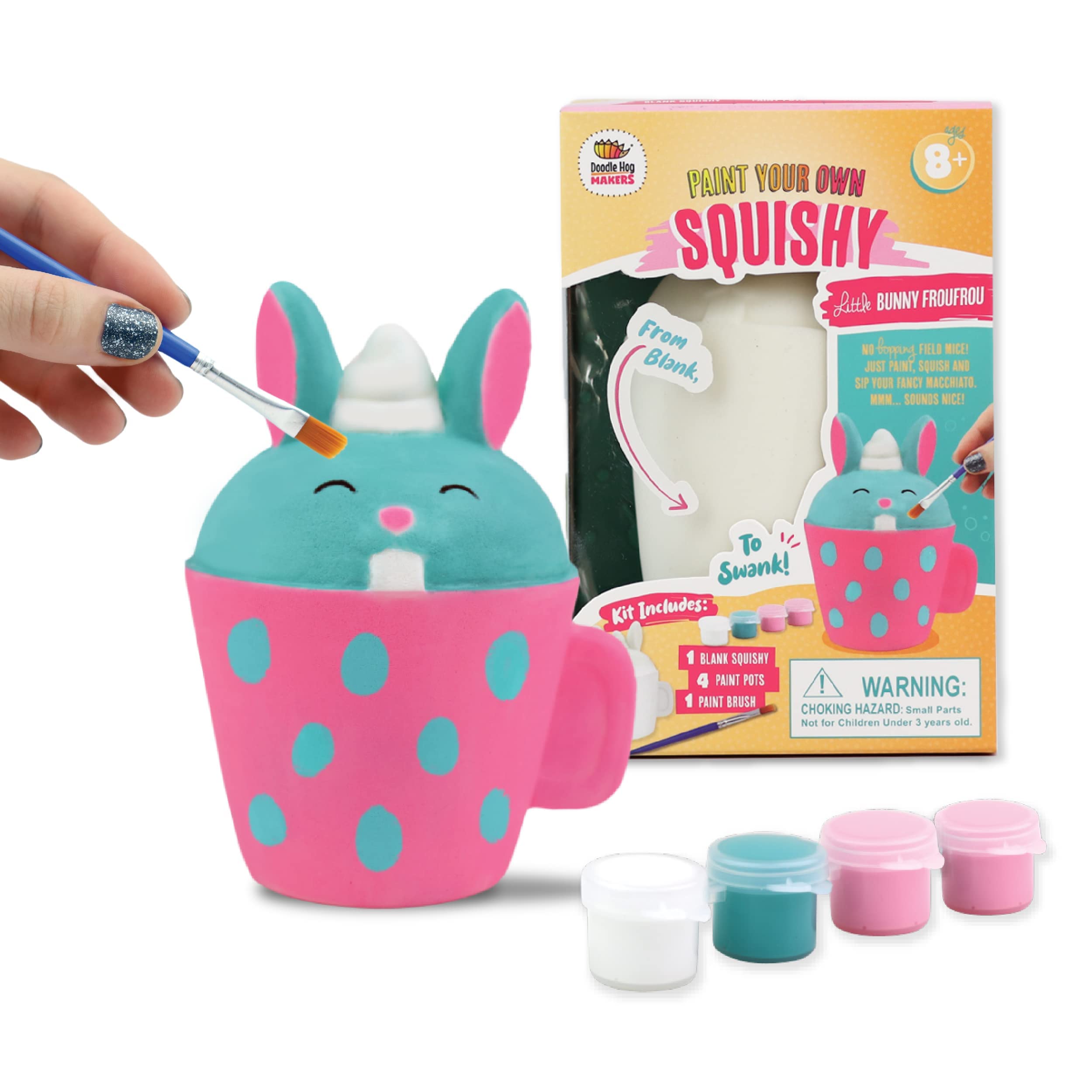 DOODLE HOG Easter Bunny Squishy Painting Kit - Creative Arts & Crafts DIY Toy for Kids Ages 8-12 - Fun Stress Relief Squishies for Boys & Girls - Perfect Easter Basket Stuffers & Birthday Gifts for Teens (Great for Party Favors, Classroom Activities & Sensory Play)