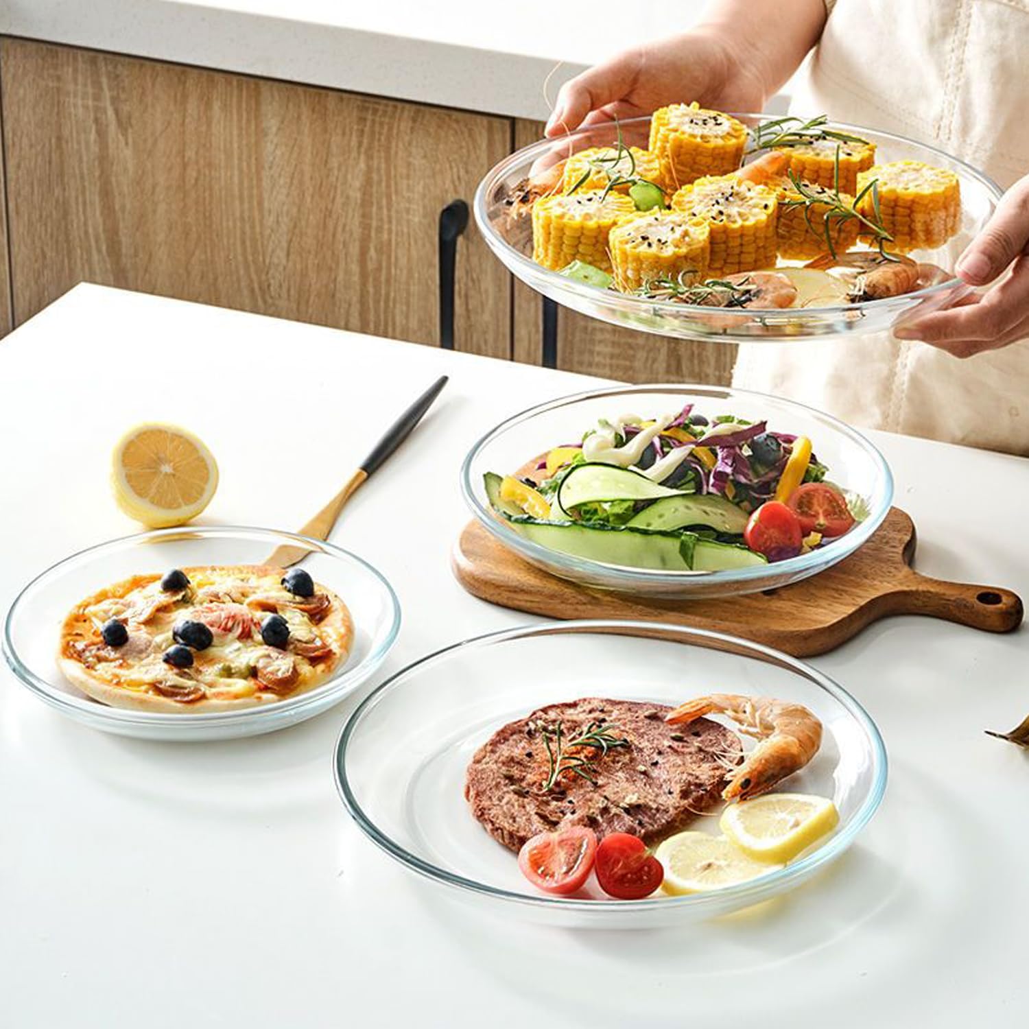 7 Inch Round Tempered Glass Dessert Plates - Set of 3, Small Mini Appetizer Plates for Fruit, Salad, Cake & Party Serving - Durable & Elegant for Dining, Entertaining & Home Decor