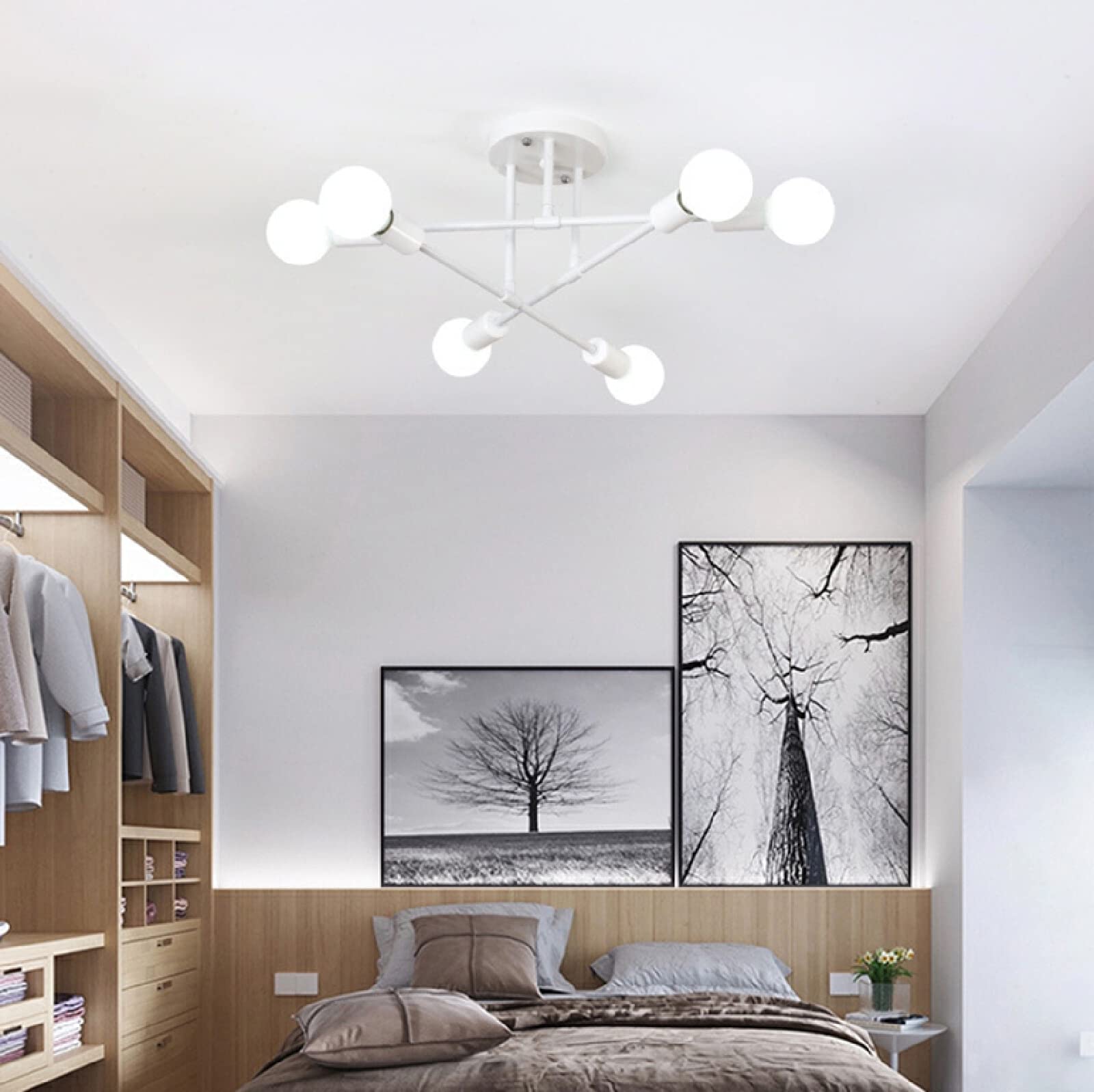 Modern Nordic Golden LED Chandelier - 6 Head Crystal Ceiling Light Fixture for Living Room, Dining Room, Bedroom | Energy Efficient Home Decor Lighting | Perfect for Weddings, Restaurants & Luxury Interiors (White)