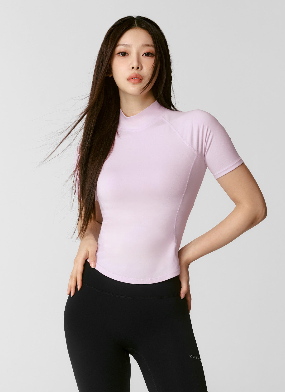 Peach-Colored Mock Neck Short Sleeve T-Shirt for Women - Casual Summer Top for Outfits, Dating & Office Wear
