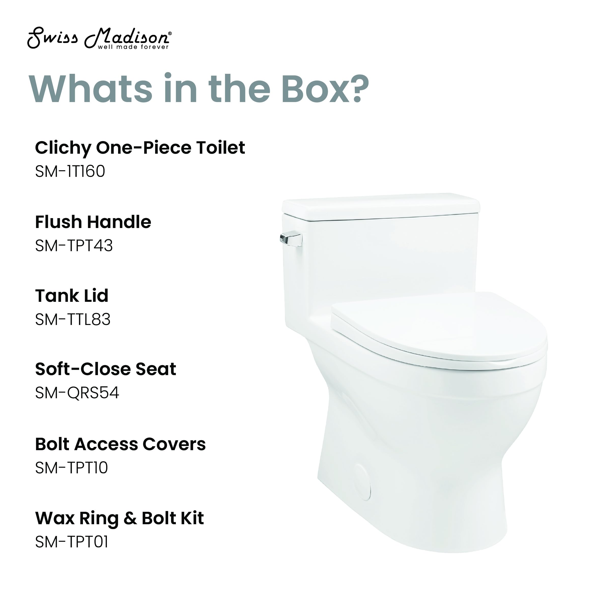 Clichy One-Piece Elongated Toilet with Side Flush | 1.28 GPF Water Efficient | Perfect for Small Bathrooms & Modern Homes