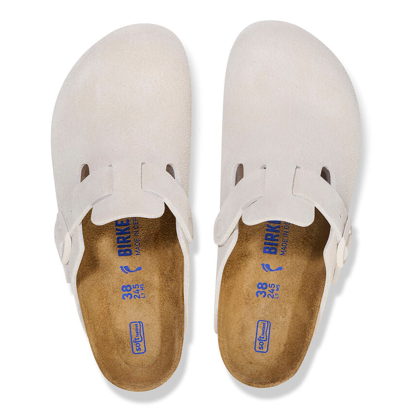Birkenstock Boston Suede Leather Soft Footbed Clog - Comfortable Unisex Slip-On Shoes in Antique White | Perfect for Home, Office & Casual Wear