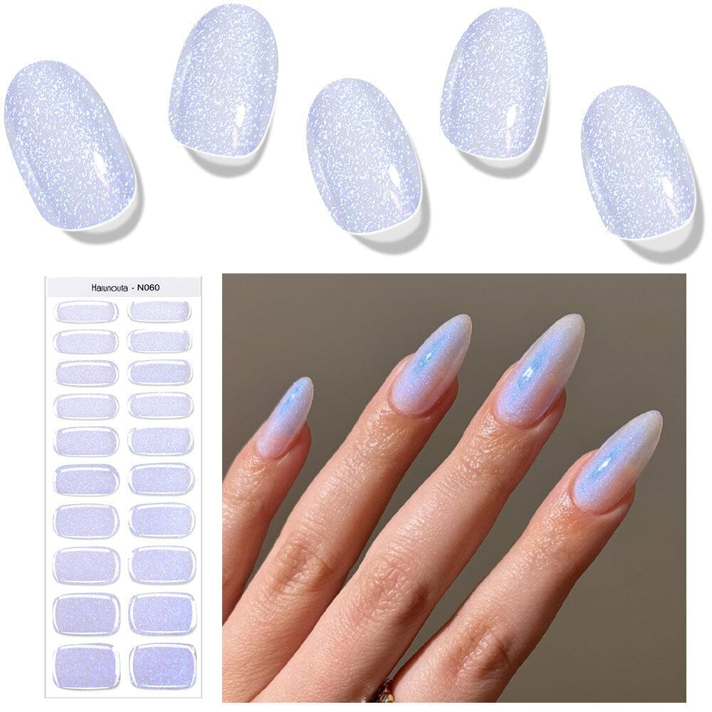 20Pcs Violet Shimmer Semi-Cured Gel Nail Strips Kit - Long Lasting DIY Nail Art Decals for Home Salon & Party Manicure