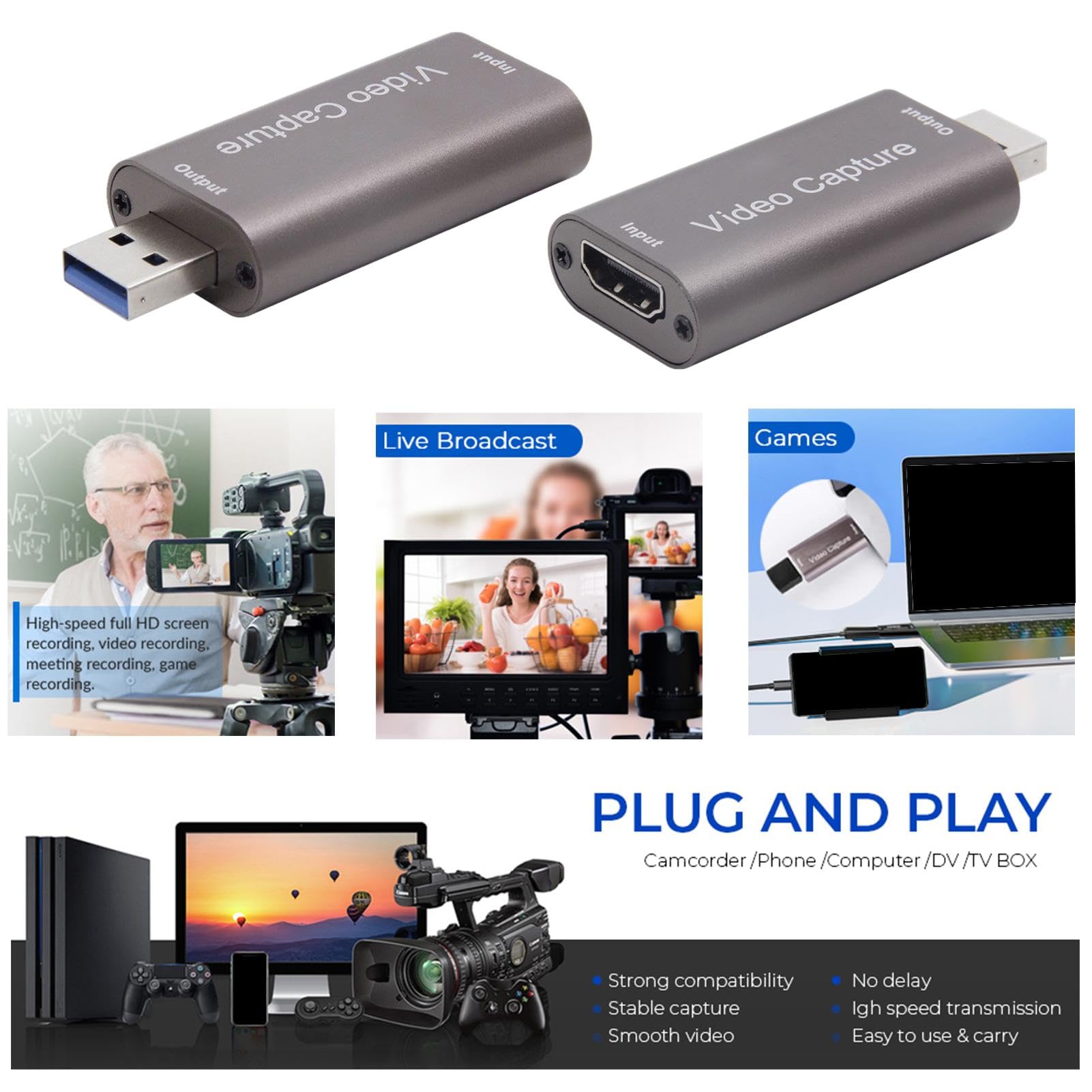 SVCEQZE 4K Video Capture Card - No Signal Loss HDMI Audio Recorder for Live Streaming, Gaming, Recording & Podcasting - Compatible with PC, Mac, PS5, Xbox & Nintendo Switch