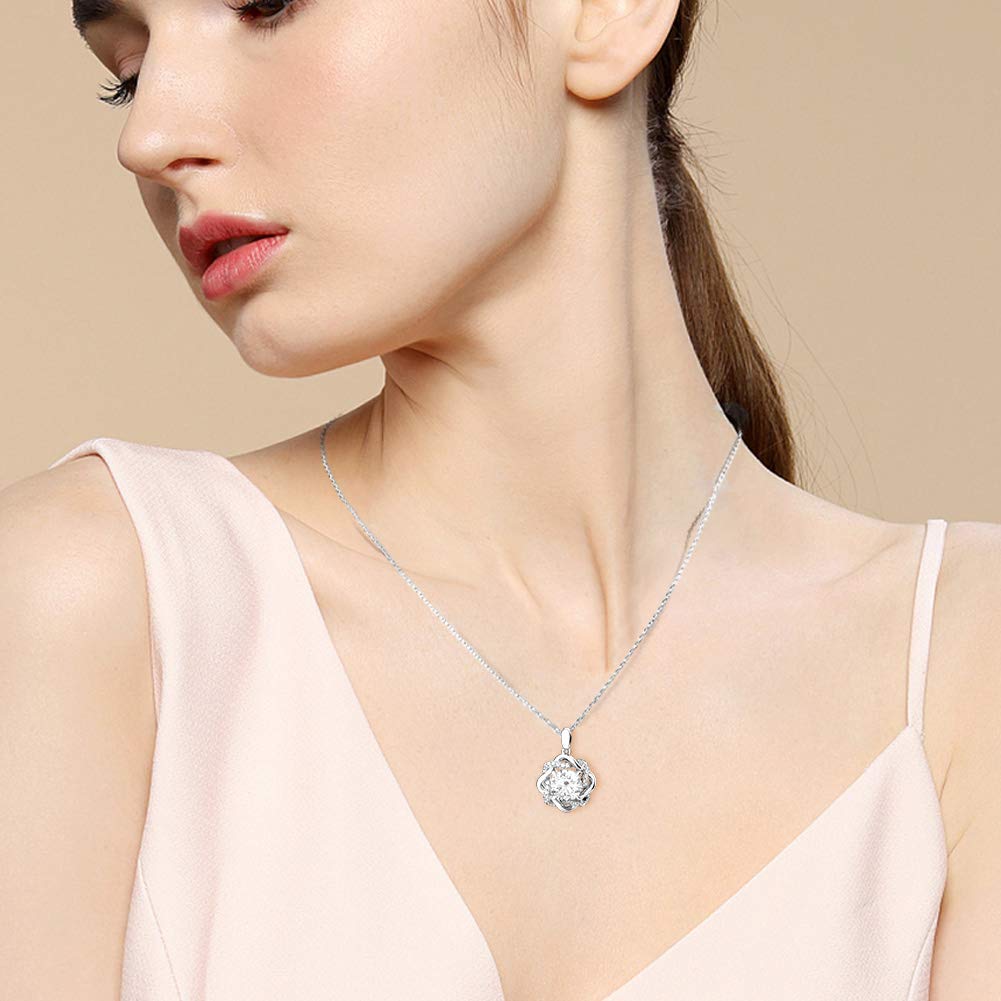 Jeulia S925 Sterling Silver Flower Necklace with White Diamond Pendant - Elegant Long Hollow Chain for Women, Perfect Mother’s Day & Valentine’s Day Jewelry Gift - Ideal for Weddings, Anniversaries and Special Occasions