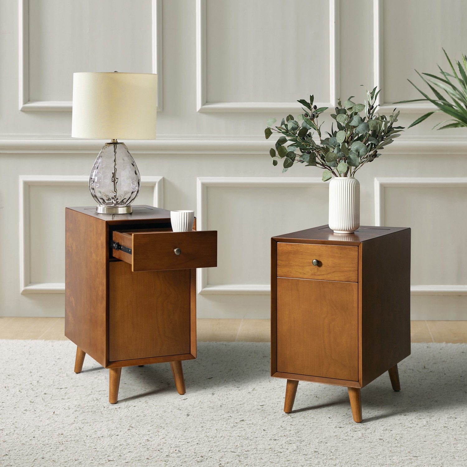 Vira End Table with Storage & Built-in Outlets - Modern Side Table with USB Charging Ports & Power Outlets for Living Room, Bedroom, Office - Perfect Nightstand or Sofa Side Table