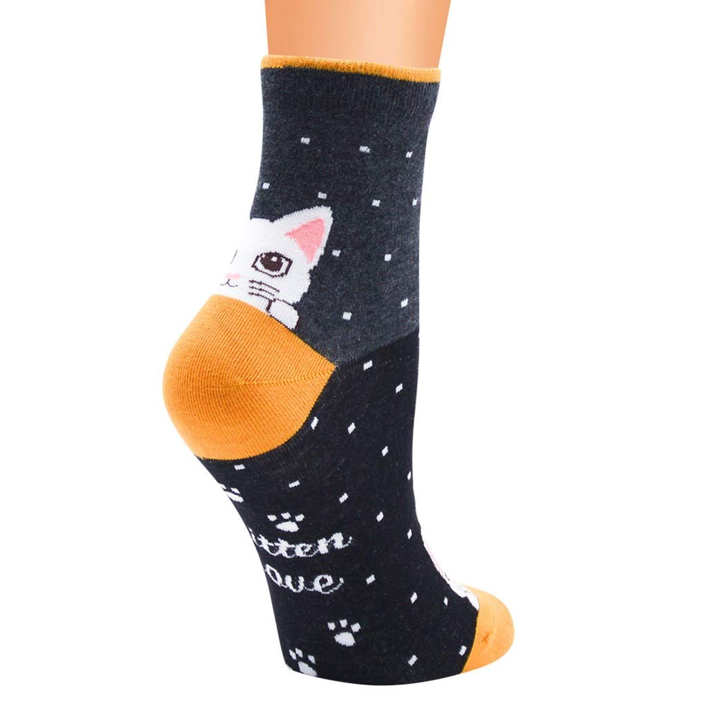 Women's Cotton Striped Knee-High Socks - Fashionable Cat Print Tube Stockings for Ladies (Black, One Size) - Perfect for Casual Wear, Cosplay & Anime Outfits