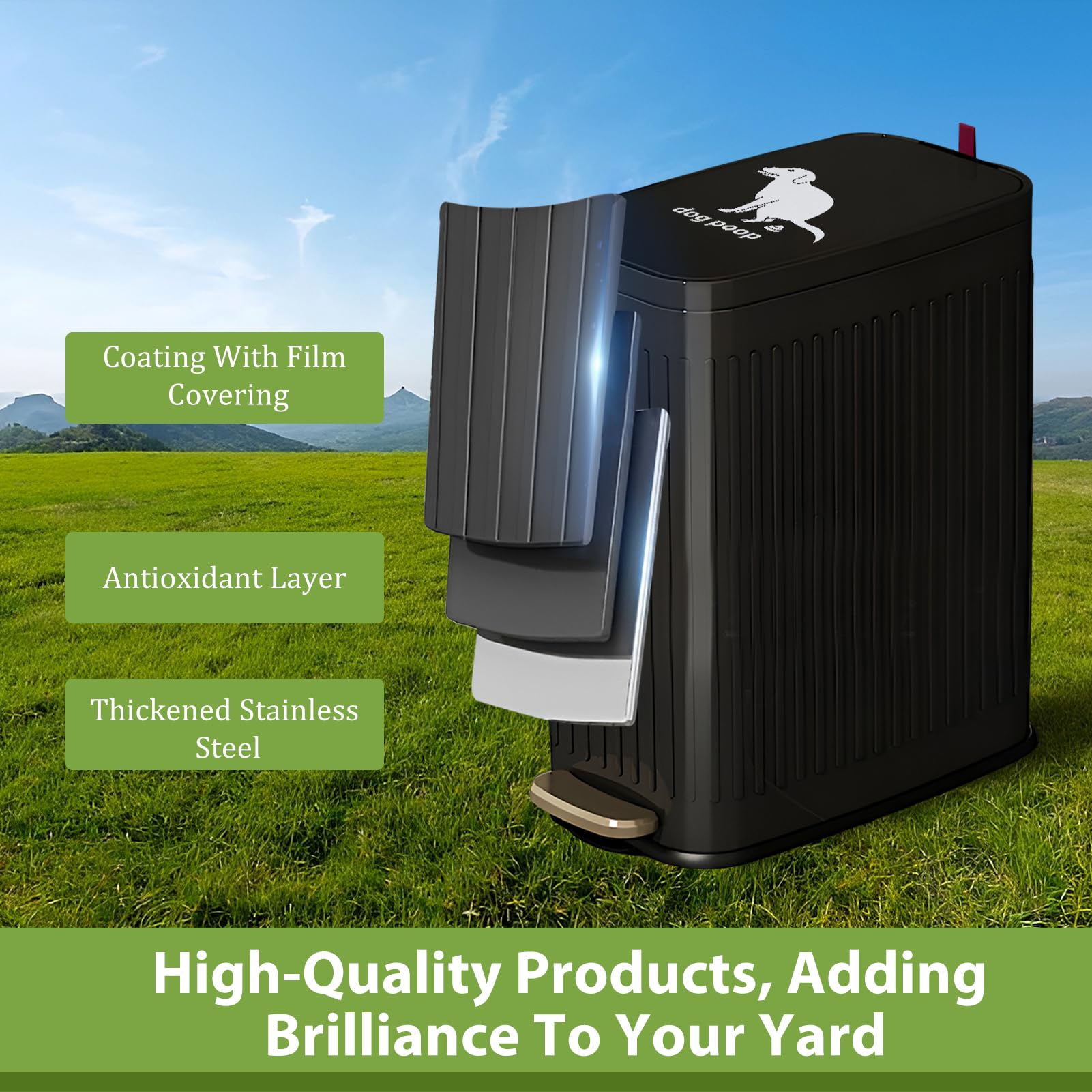 5L Dog Waste Trash Can with Lid & Foot Pedal - Outdoor Pet Poop Station with Inner Bucket & 100 Waste Bags - Perfect for Backyard, Garden & Bathroom Use