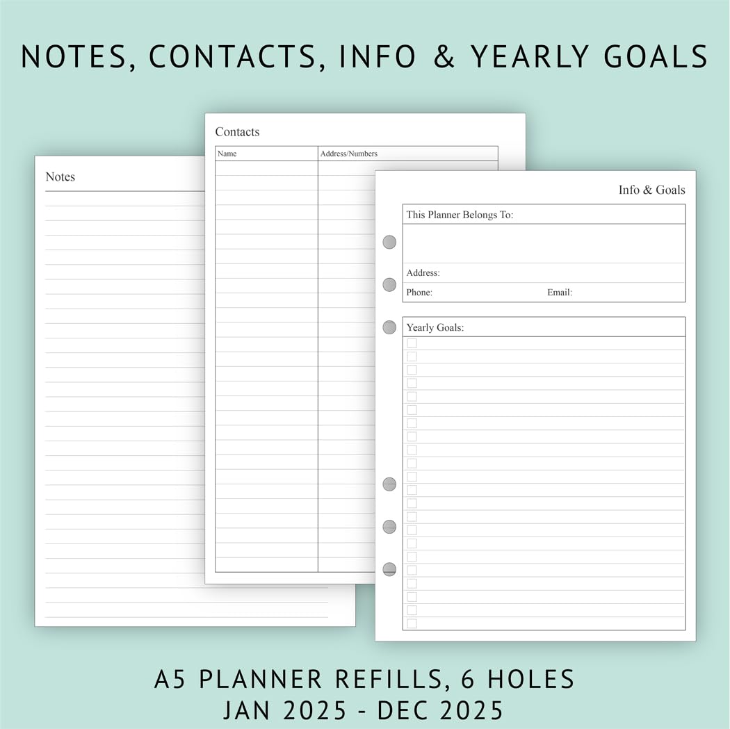 Newestor 2025 Weekly & Monthly Planner Refill for A5 Ring Binder - January 2025 to December 2025 Calendar - 5.75
