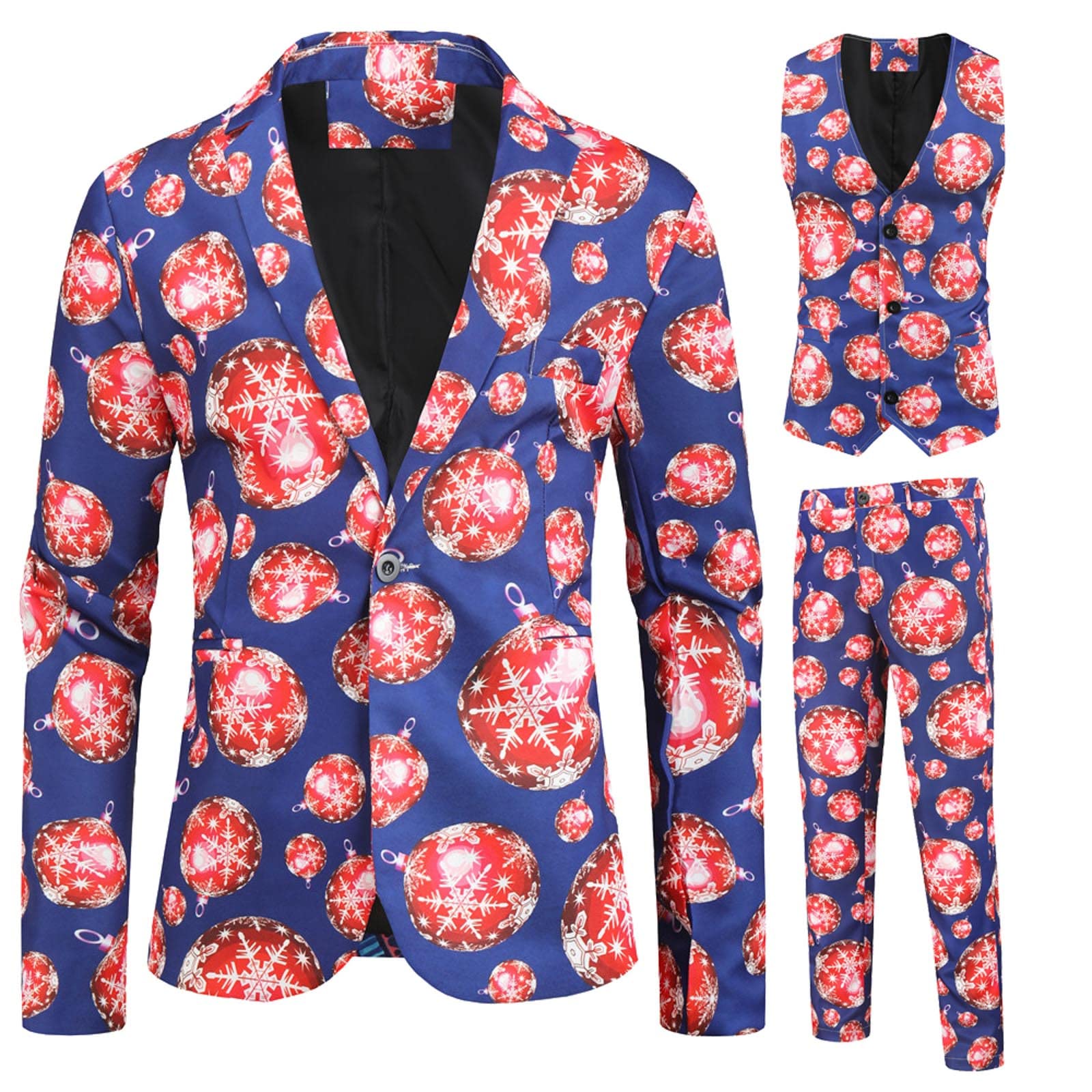 Men's Summer Suit Vest Set - Christmas Print Casual Jacket & Vest Outfit - Modern Fit for Parties, Weddings & Holiday Events
