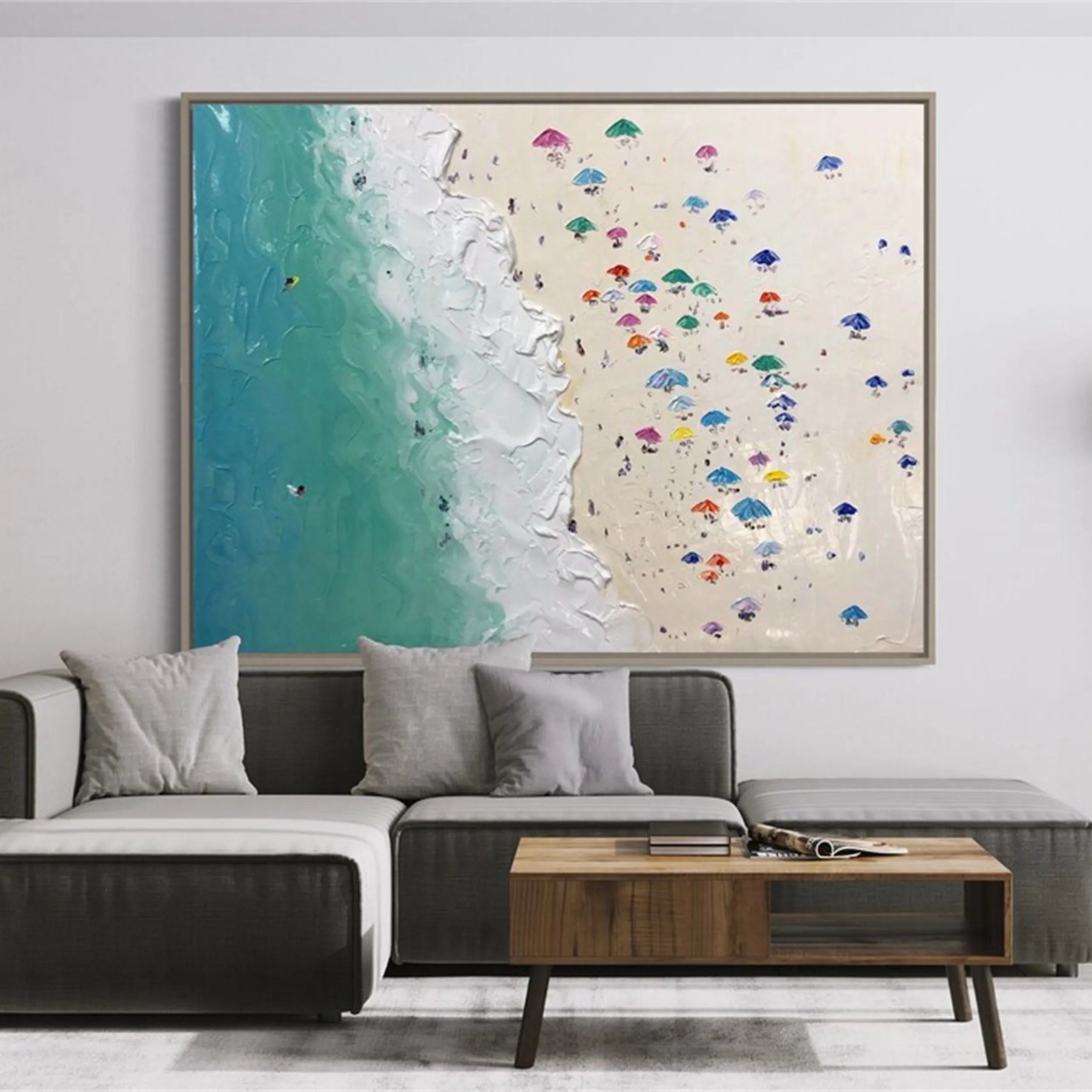Seascape and Snowy Peak Painting #SP011 - Stunning Coastal and Mountain Landscape Artwork for Home & Office Decor