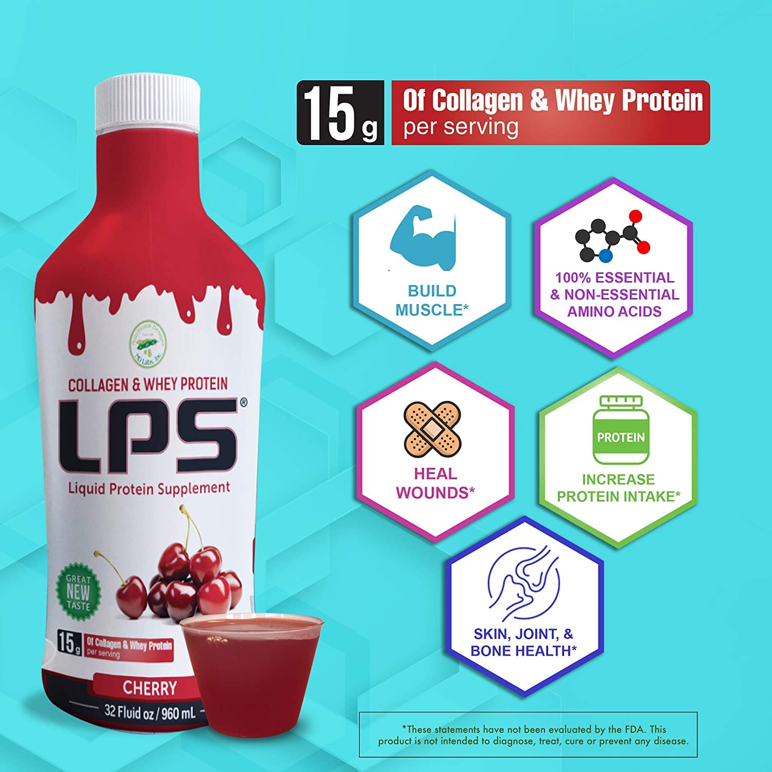 Sugar-Free Liquid Collagen & Whey Protein Supplement for Men & Women - Non-GMO, Promotes Healthy Skin & Hair - Honey Vanilla Flavor (6-Pack) | Post-Workout Recovery & Daily Beauty Boost