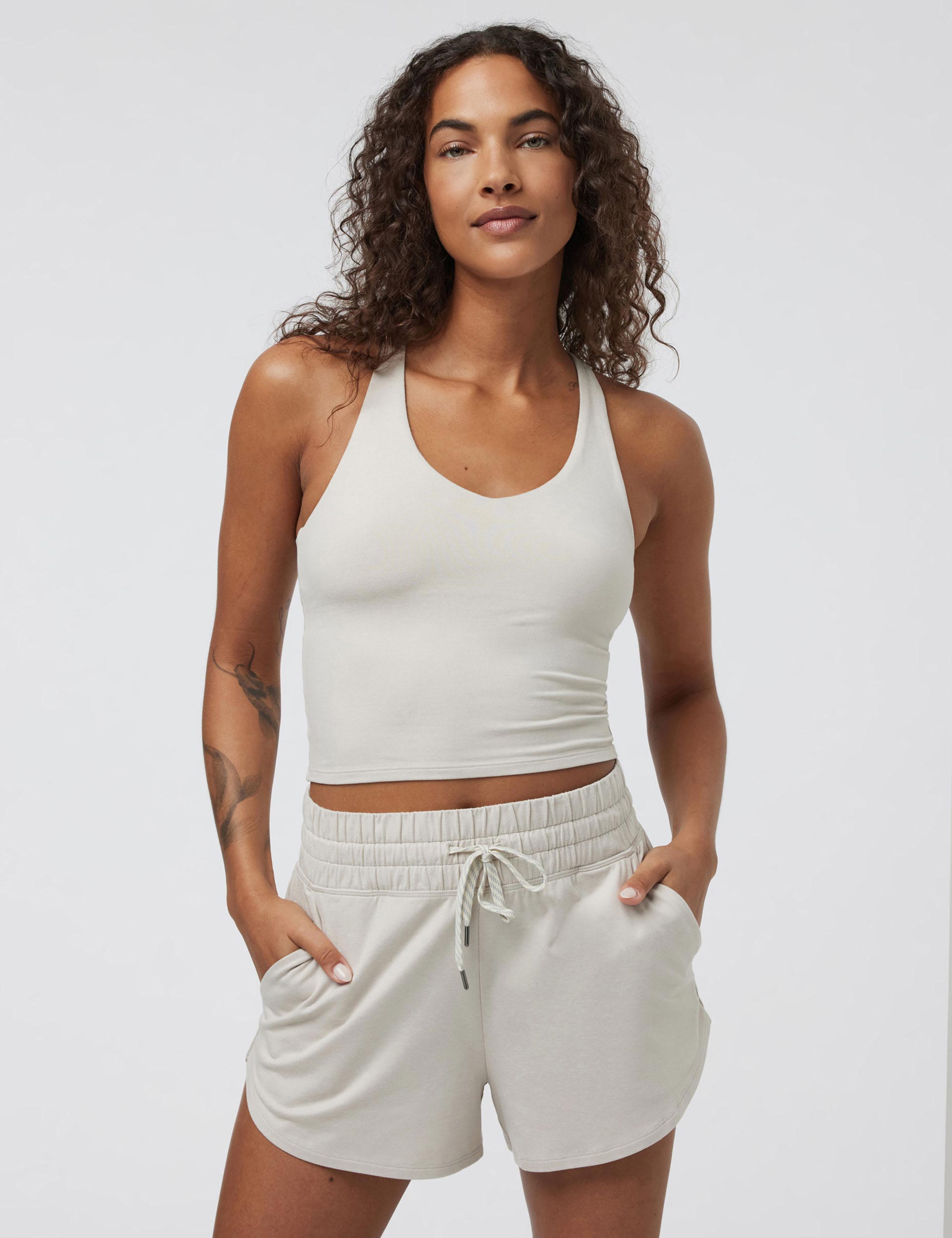 Halo Performance Crop 2.0 - Women's Workout Top | Moisture-Wicking & Breathable | Ecru Heather Color | Perfect for Yoga, Running & Gym Training