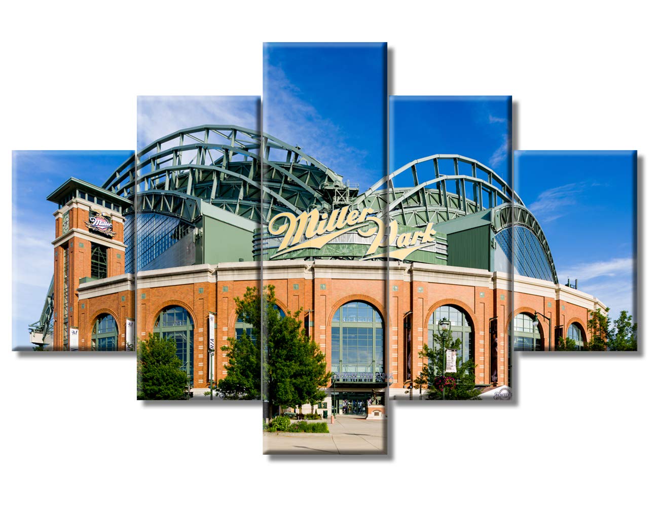 Native American Decor Paintings - 5-Piece Baseball Stadium Canvas Wall Art Set, Modern Giclee Print, Framed & Ready to Hang (60