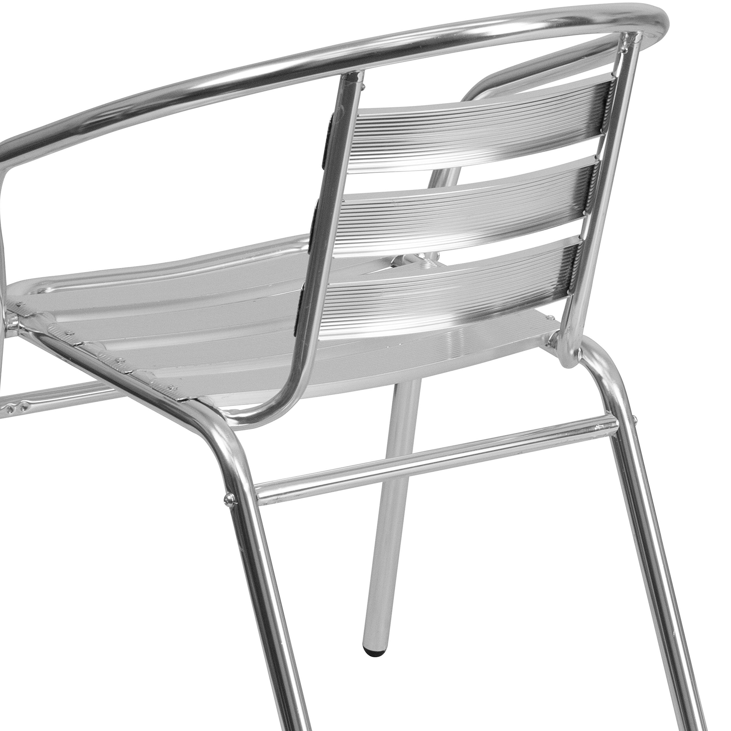 EMMA + OLIVER Aluminum Stackable Patio Chairs with Triple Slat Back & Arms - Indoor Outdoor Dining, Poolside, Garden & Restaurant Use