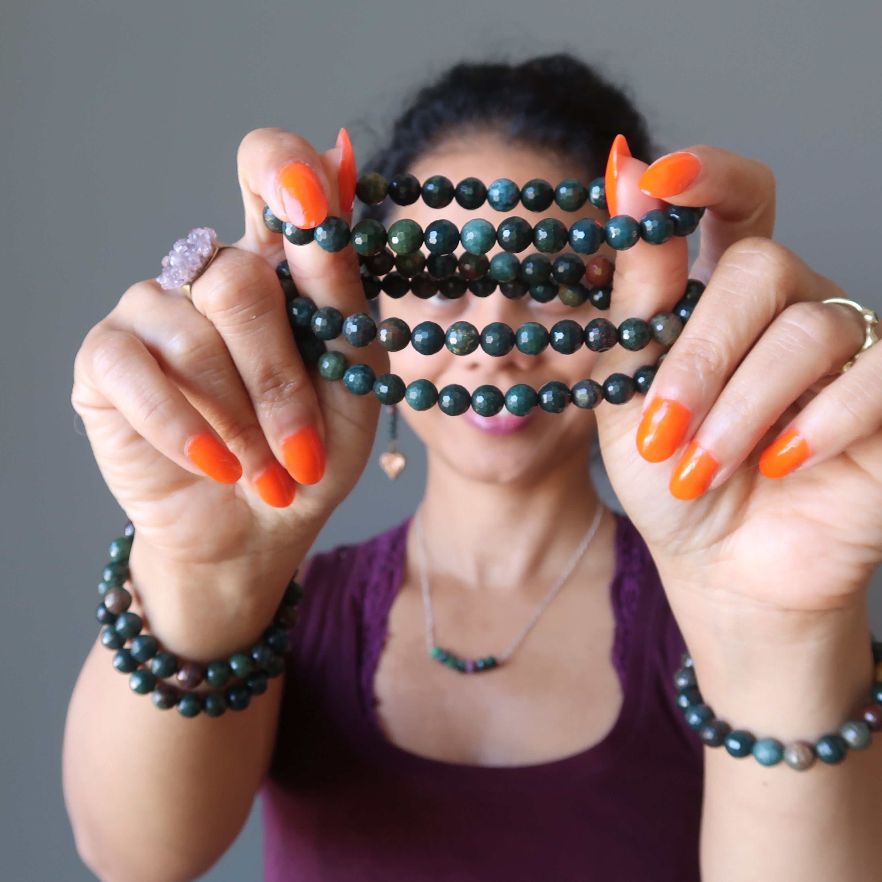 Natural Bloodstone Gemstone Bracelet - Green & Red Faceted Beads for Women | Healing Crystal Jewelry for Meditation, Energy Balancing, and Spiritual Protection