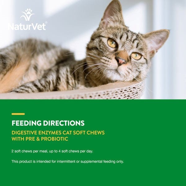 NaturVet Digestive Enzymes with Prebiotics & Probiotics Soft Chews for Cats - Supports Healthy Digestion & Gut Health - Perfect for Sensitive Stomachs & Mealtime Comfort