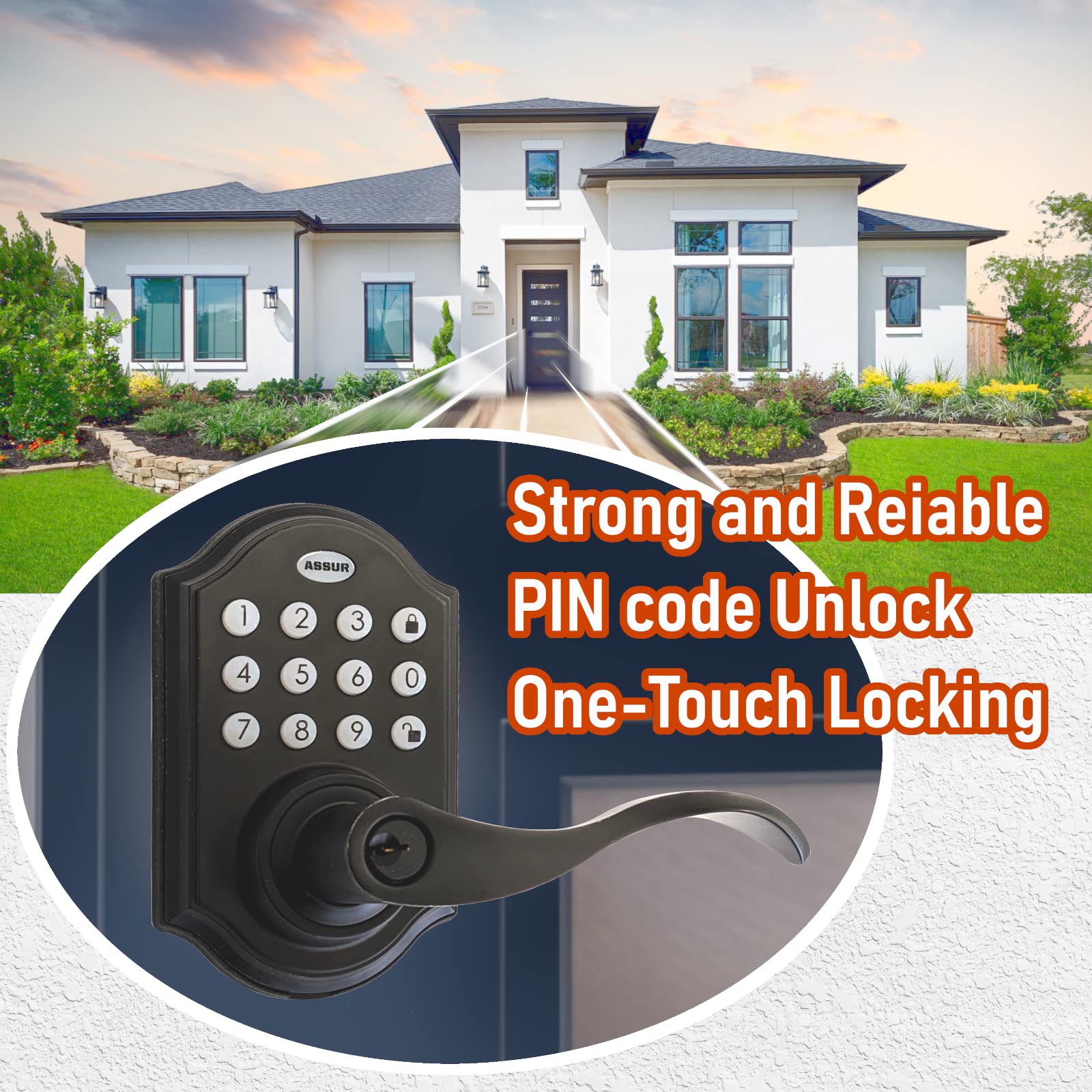 Smart Keyless Entry Door Lock - ASSUR Electronic Lever Handle Deadbolt with One-Touch Locking, 50 User Codes for Home, Office, Condo, Garage & Rental Properties (Black) | Secure & Convenient Keyless Access for Front Doors, Back Doors & Rental Units