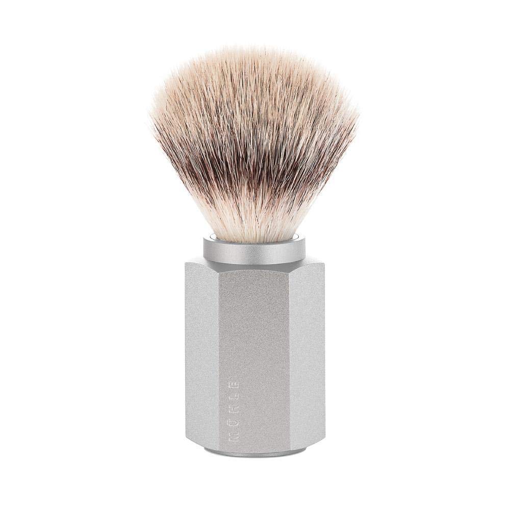 Premium MÜHLE HEXAGON Anodised Silver Silvertip Fiber 3-Piece Shaving Set for Men - Luxury Wet Shaving Kit with Stand, Brush & Razor - Perfect Gift for Father's Day & Grooming Enthusiasts