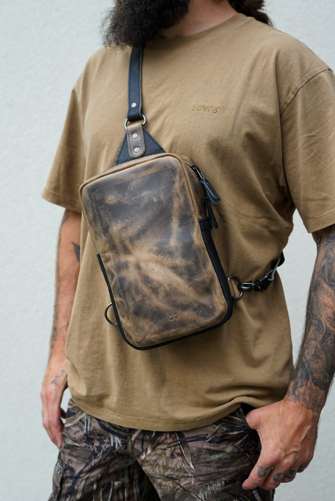 Two Tone Sling Bag - Hillbilly Sepia & Flat Black Crossbody Bag for Men & Women | Perfect for Travel, Hiking, and Everyday Use