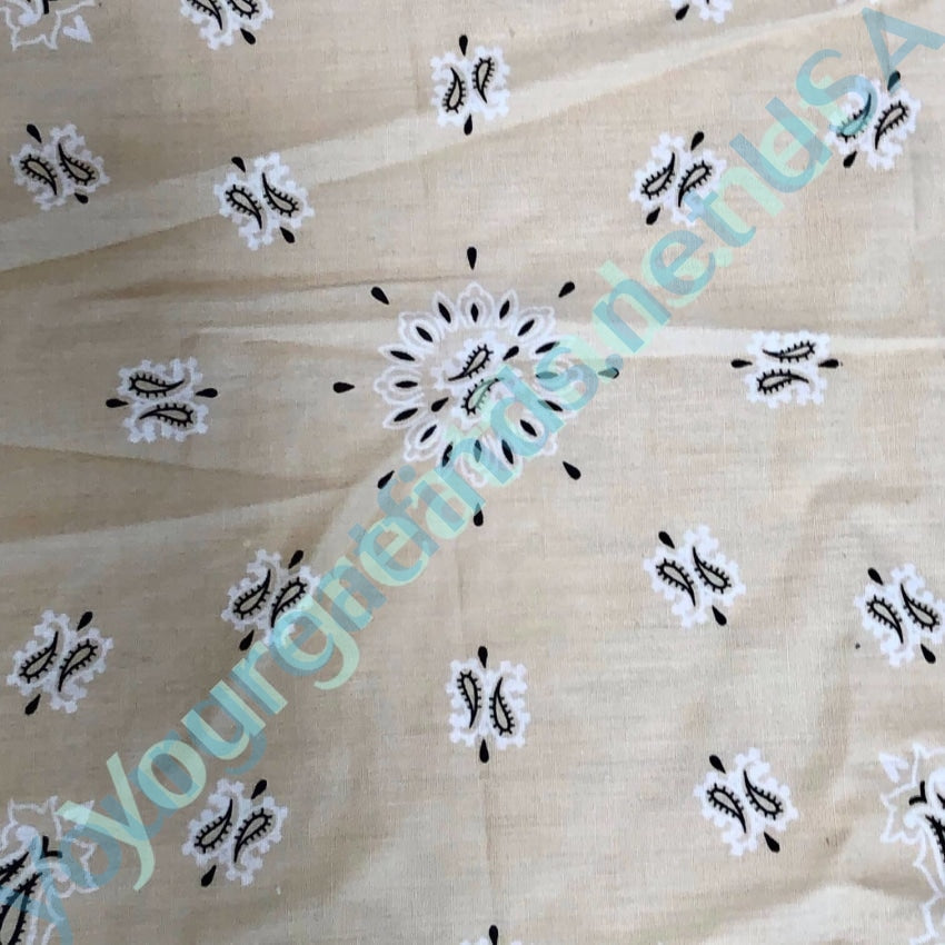 Vintage 1980s Retro Bandana Scarf - Tan White Black Checkered Pattern - Unisex Fashion Accessory for Western Outfits, Music Festivals & Biker Style